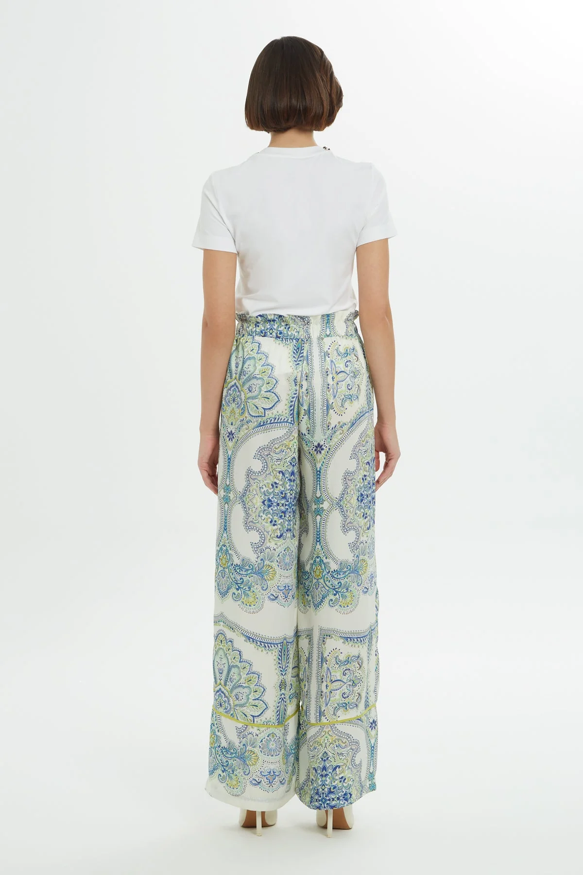 Printed Wide-Leg Blue Trousers - Image 4