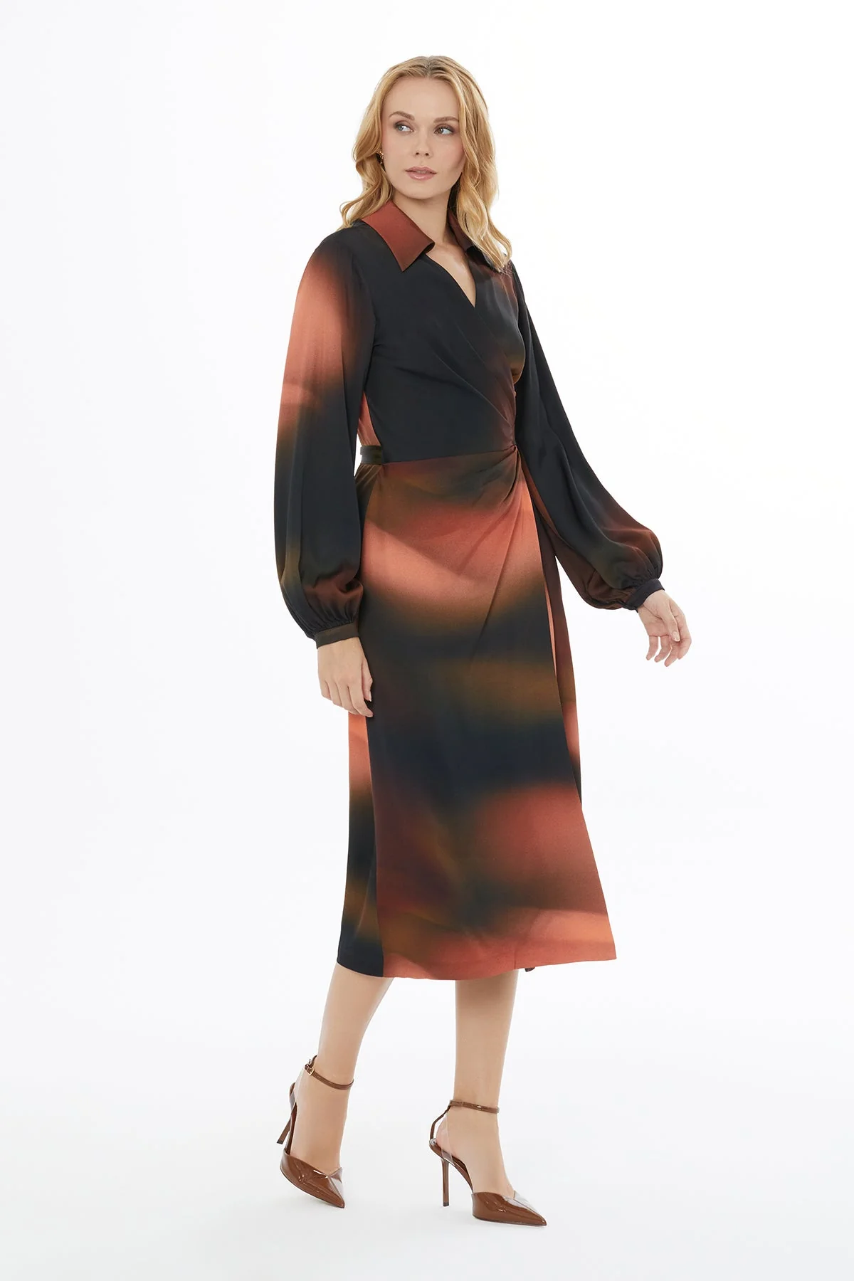 Printed Wrap-Style Midi Dress - Image 3