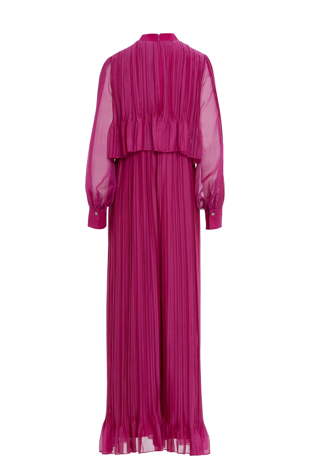 Purple Embroide Collar Pleated Maxi Dress - Image 4