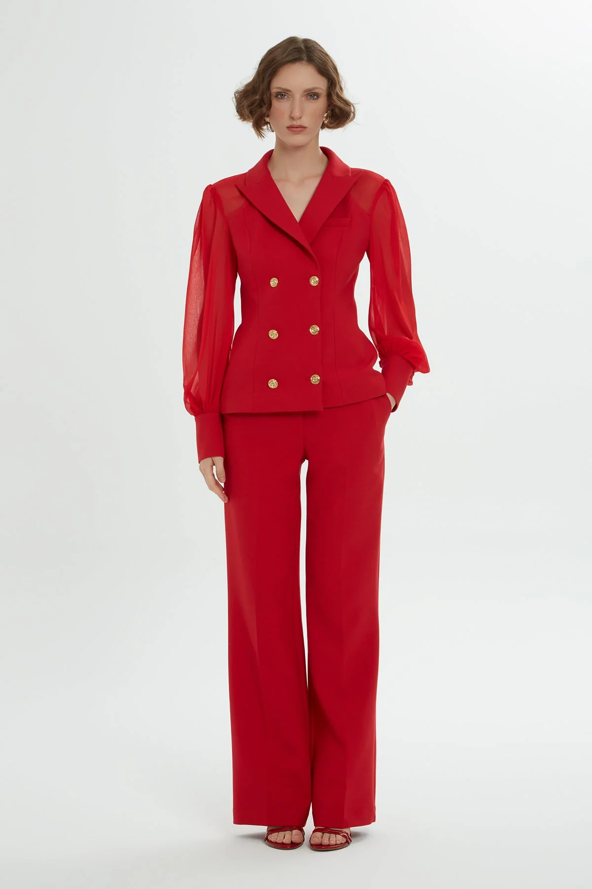 Red Chiffon-Sleeve Co-Ord Set - Image 2