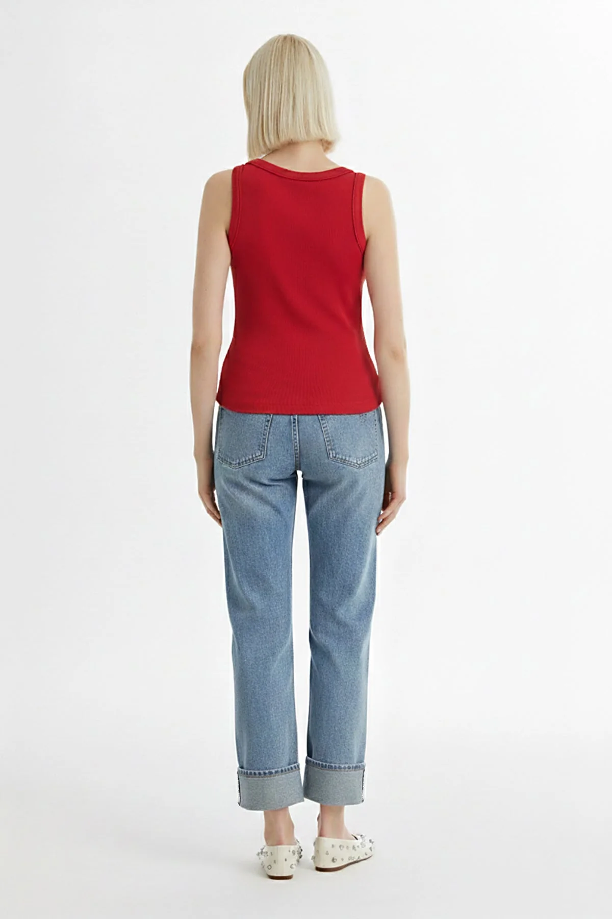 Red Embroidered Detail Tank Top - Image 5