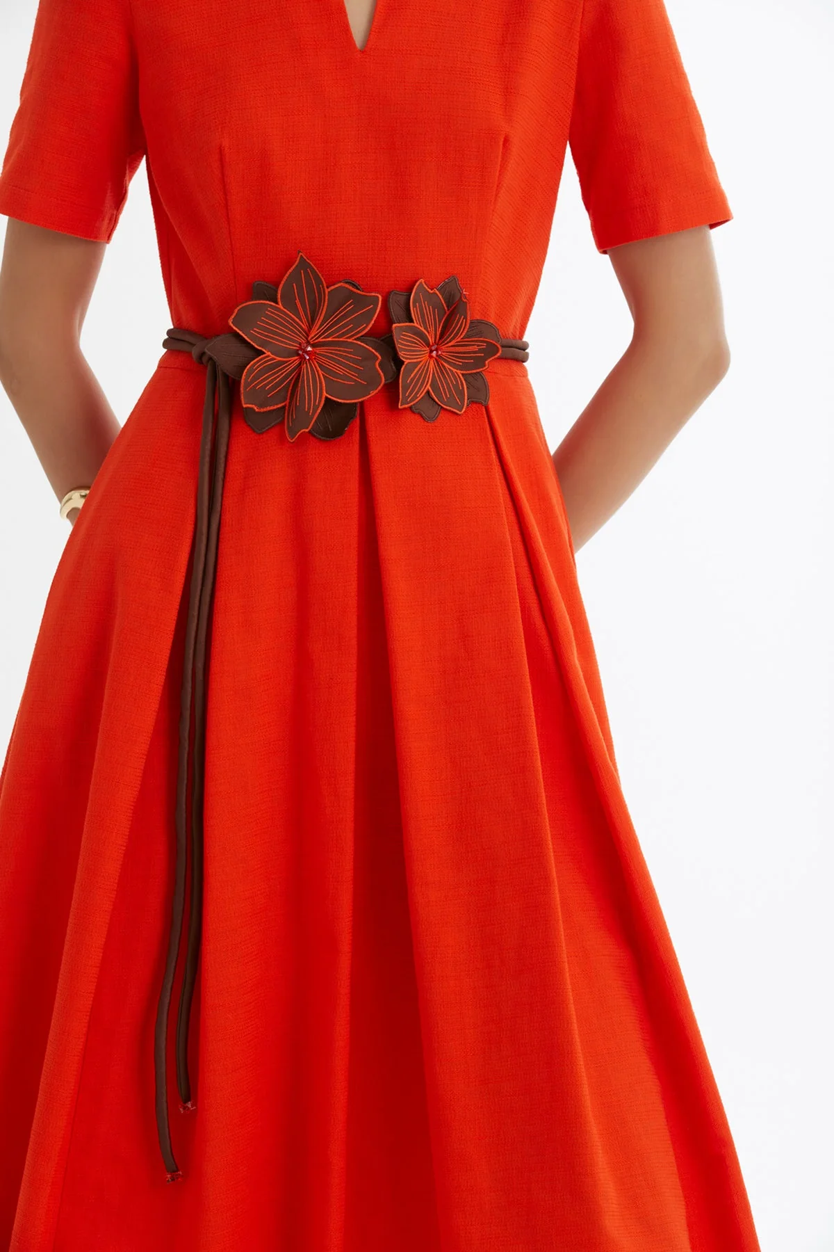Red Floral Cord-Belted Dress - Image 3