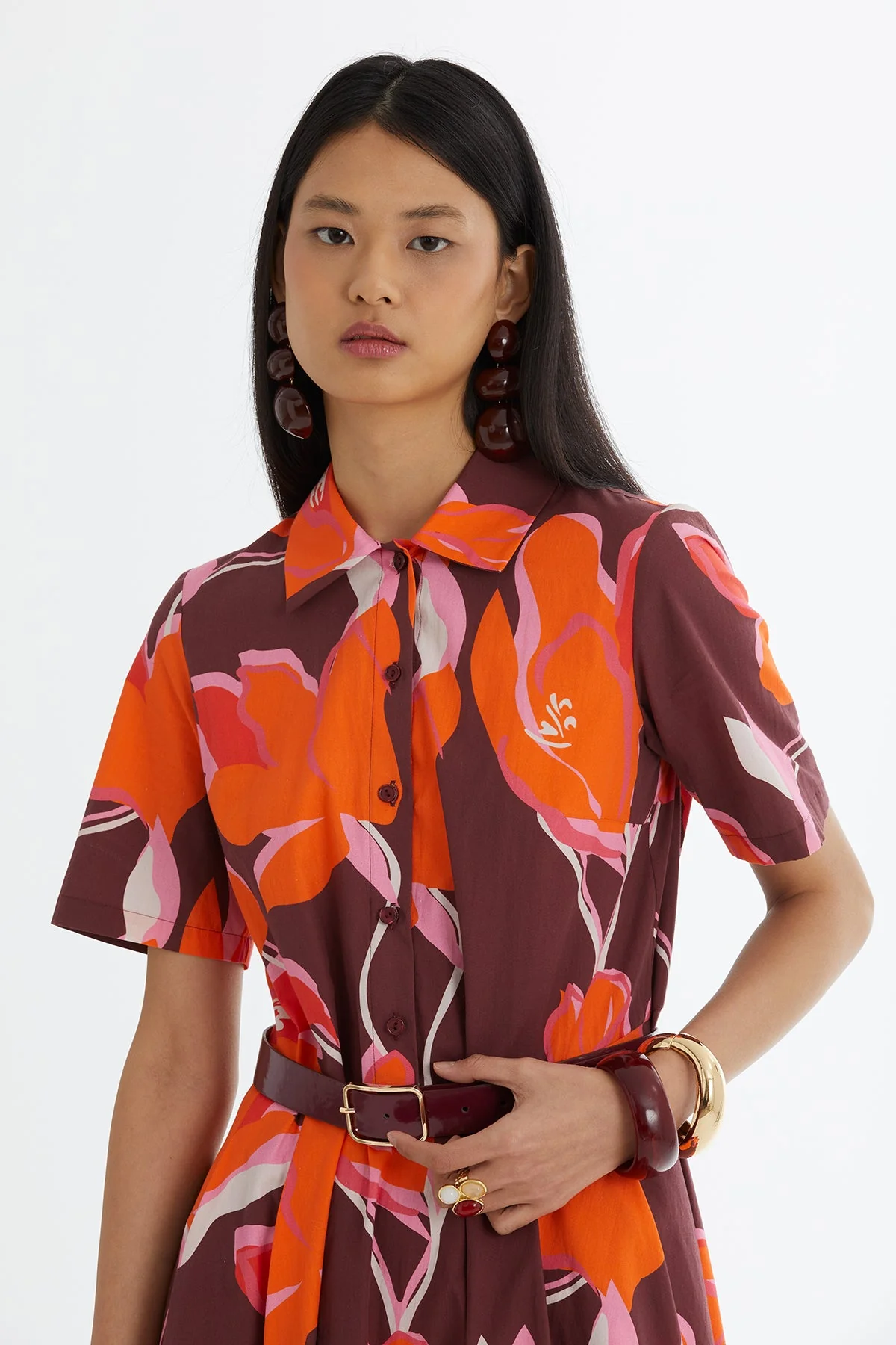 Red Leather-Belted Ruffle Dress - Image 2