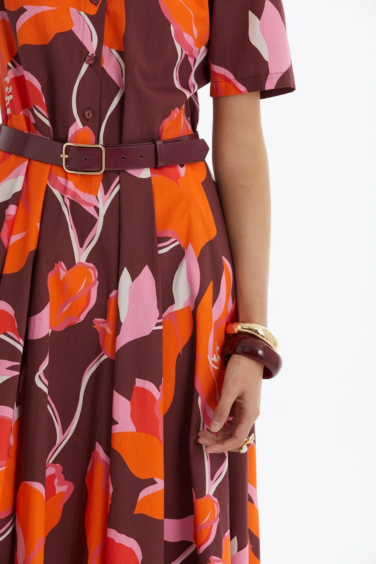 Red Leather-Belted Ruffle Dress - Image 3