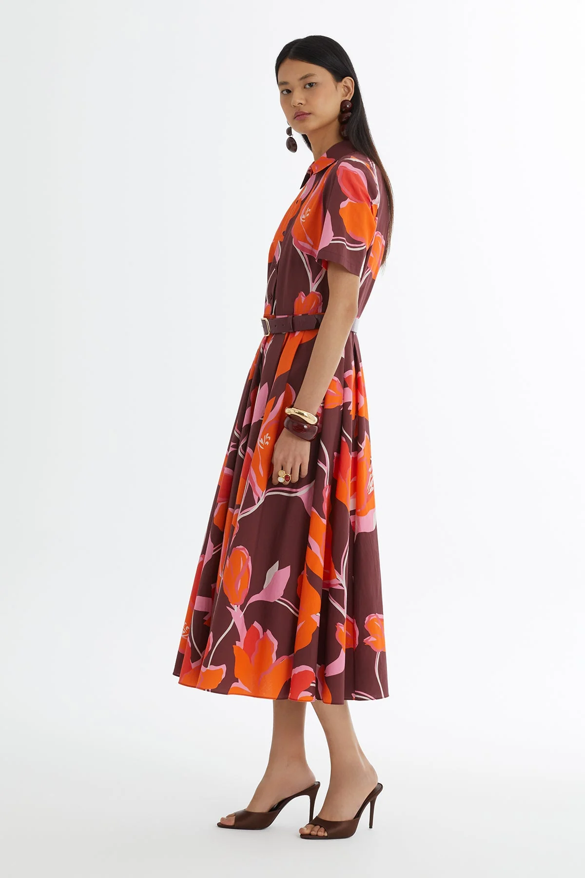 Red Leather-Belted Ruffle Dress - Image 4