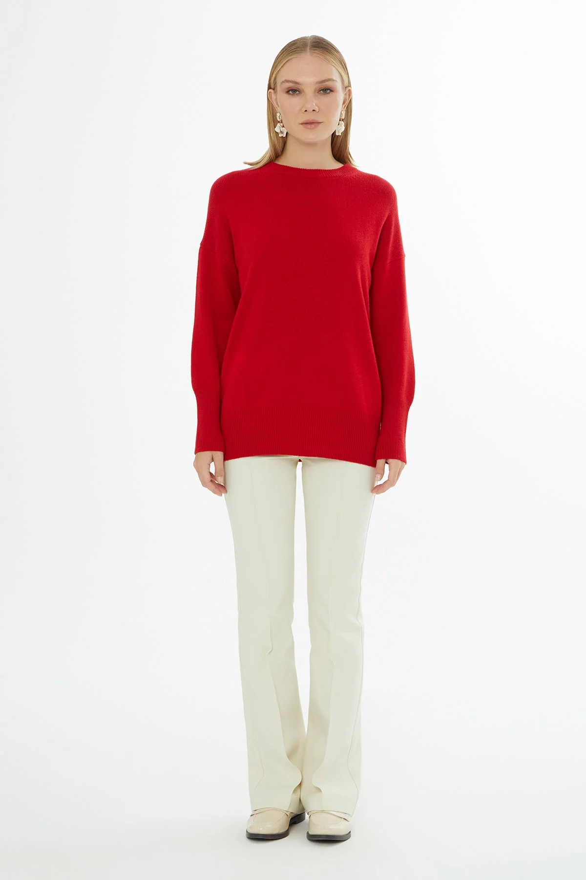 Red Long-Sleeve Round-Neck Sweater