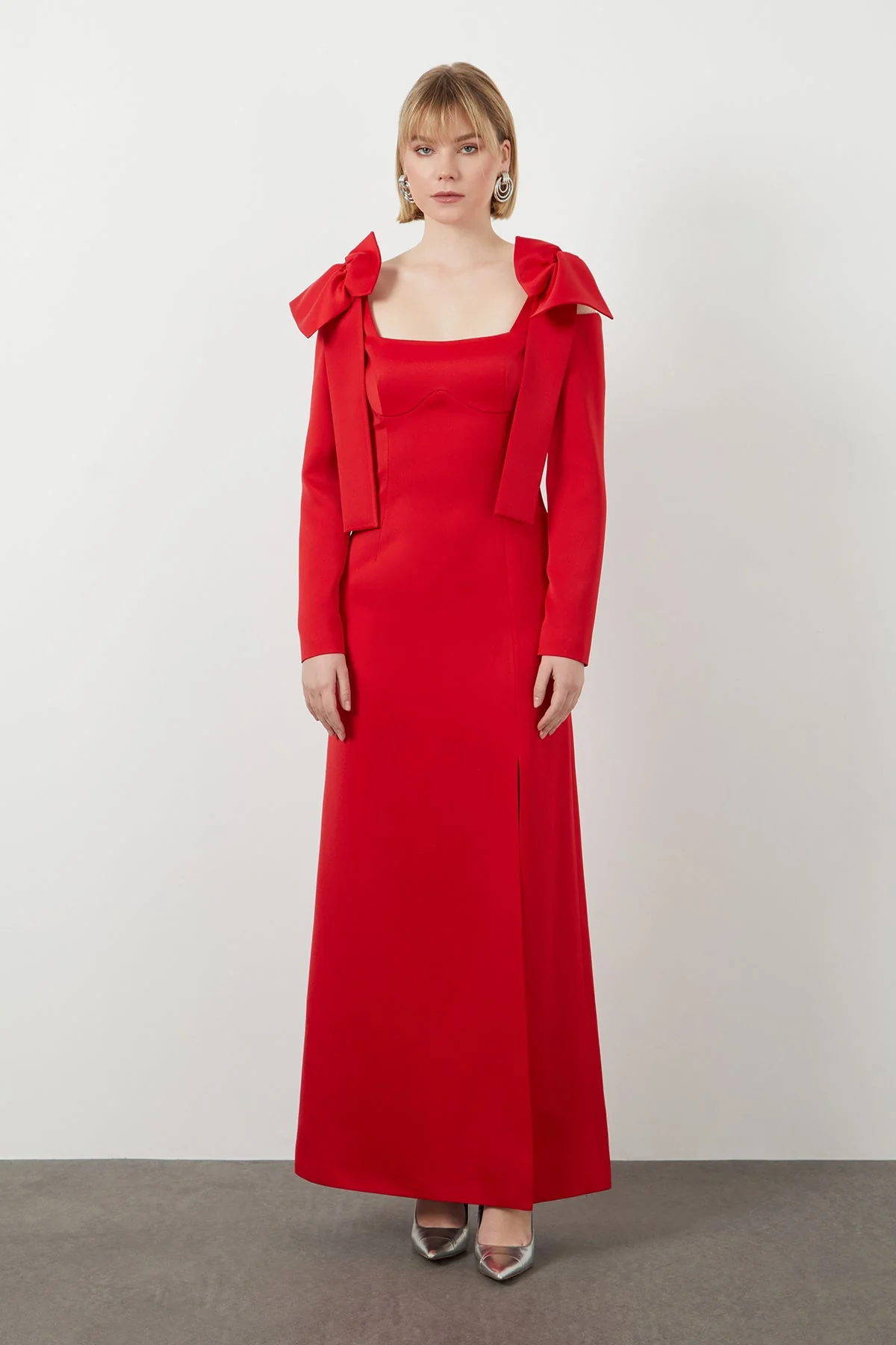 Red Maxi Bow Detail Dress