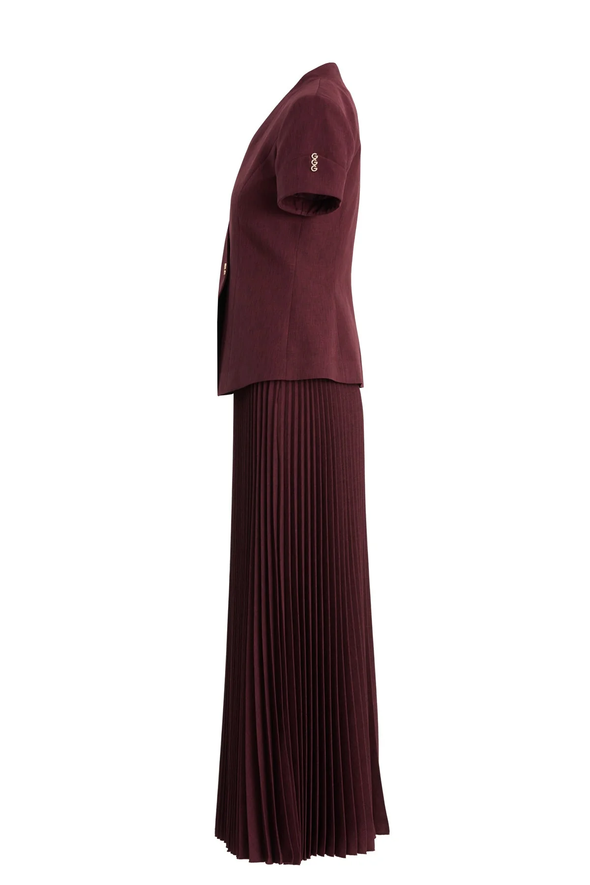 Red Short-Sleeve Blazer Pleated Skirt Set - Image 2