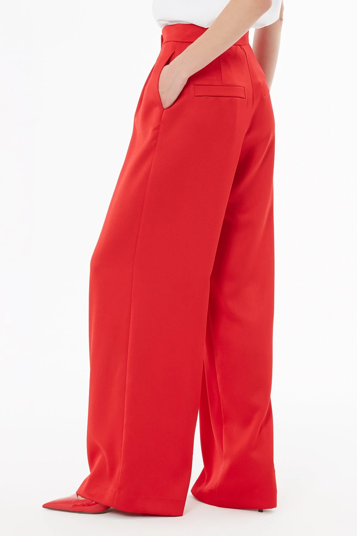 Red Trousers with Pleated Details - Image 3