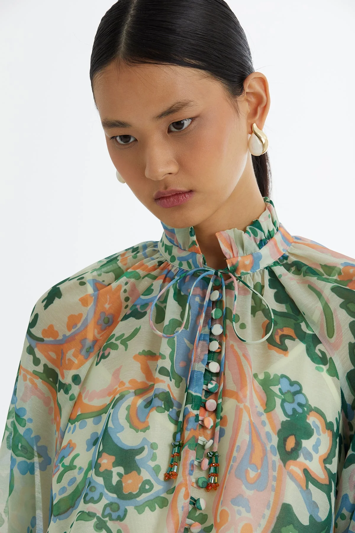 Ruffle-Neck Patterned Blouse - Image 3