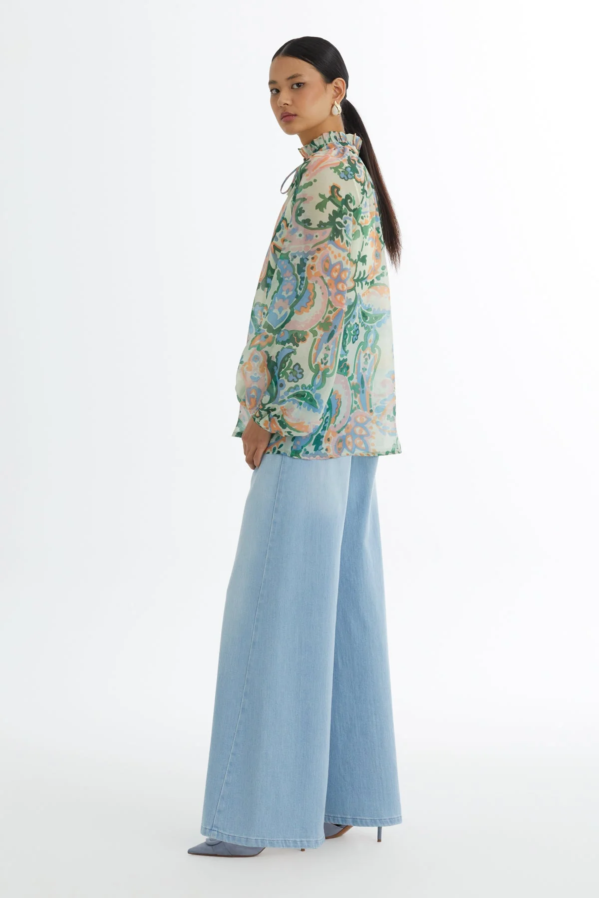 Ruffle-Neck Patterned Blouse - Image 4