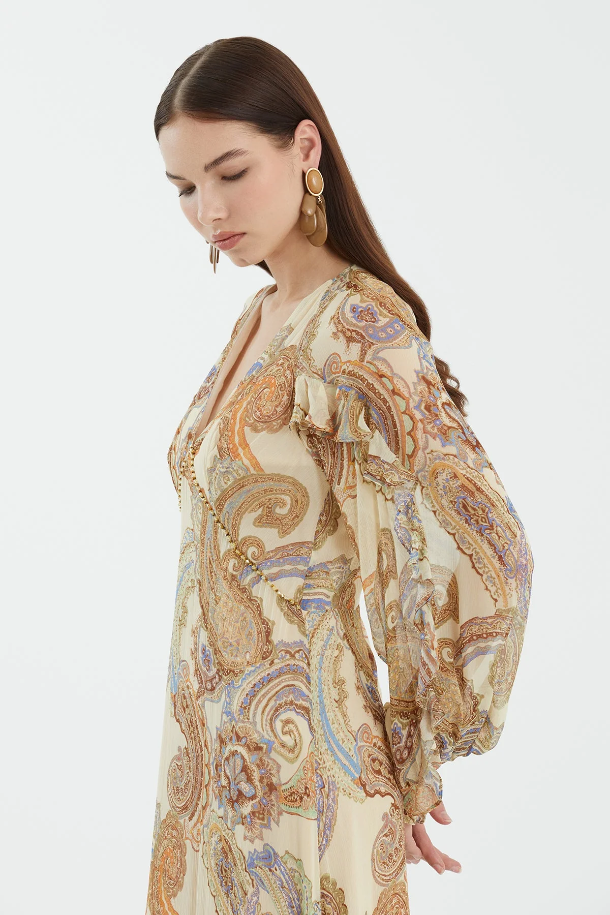 Scarf Print Lace Detail Dress - Image 2