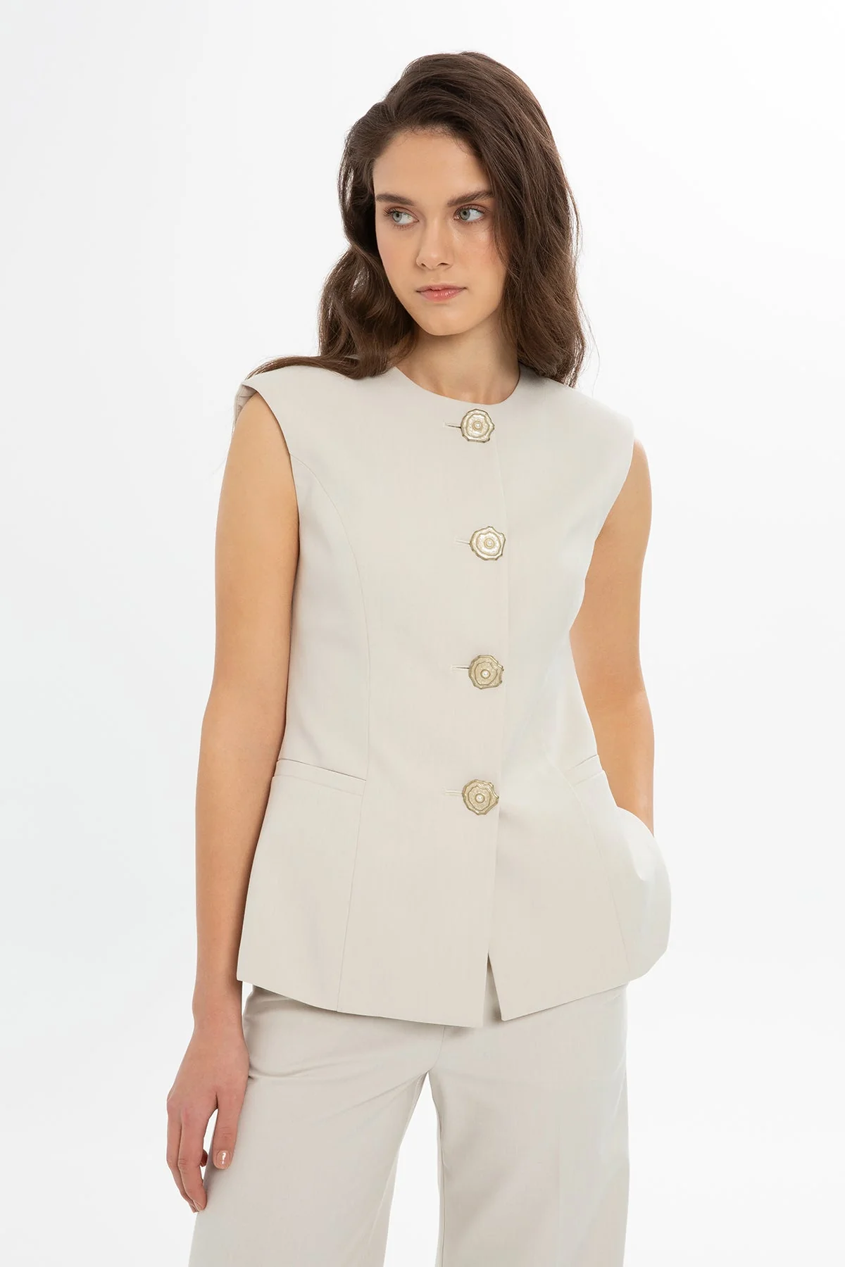 Set with Padded Vest Wide-Leg Pants - Image 2