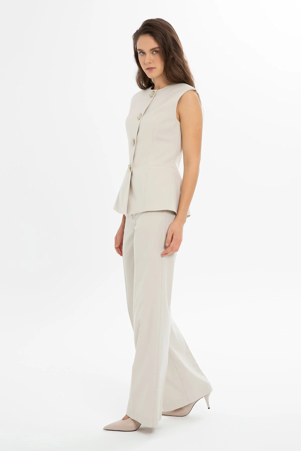 Set with Padded Vest Wide-Leg Pants - Image 3