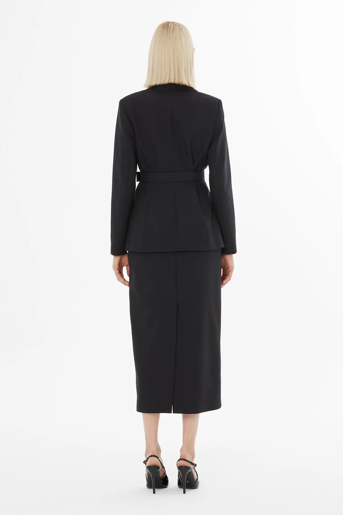 Shawl Collar Detailed Jacket and Pencil Skirt Set - Image 4