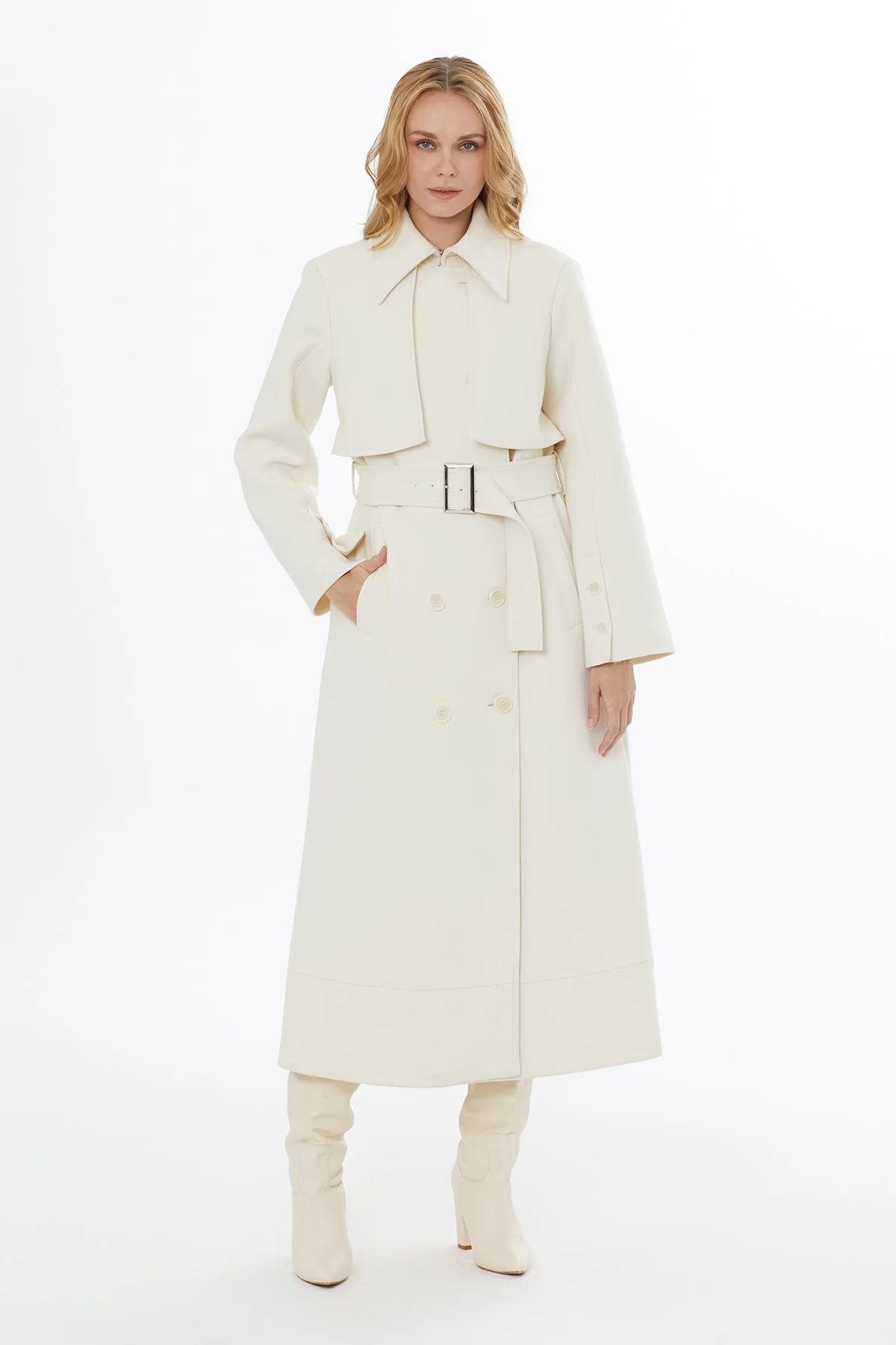 Shirt Collar Coat with Belted Closure - Image 3