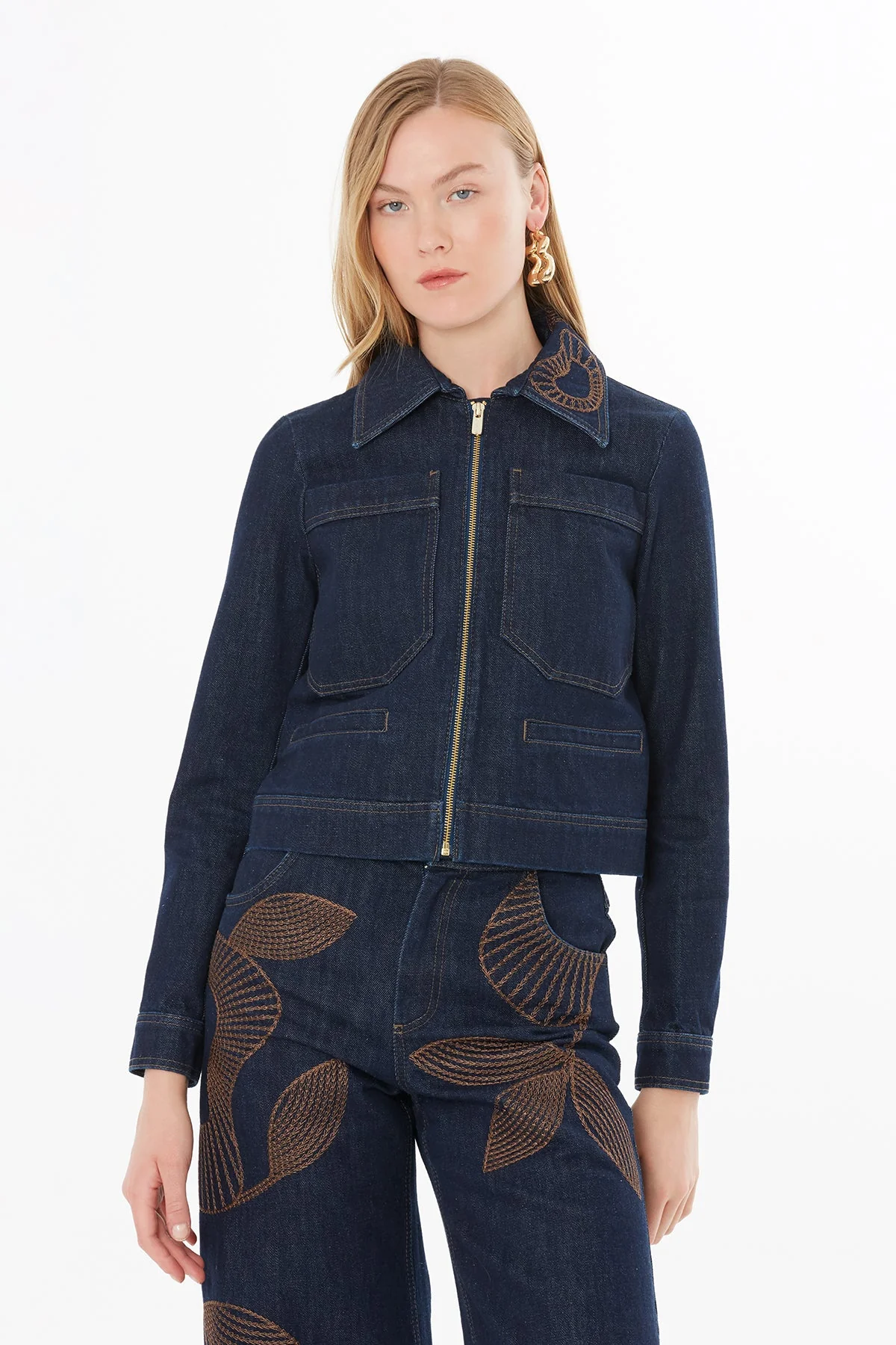 Denim Jacket with Shirt Collar