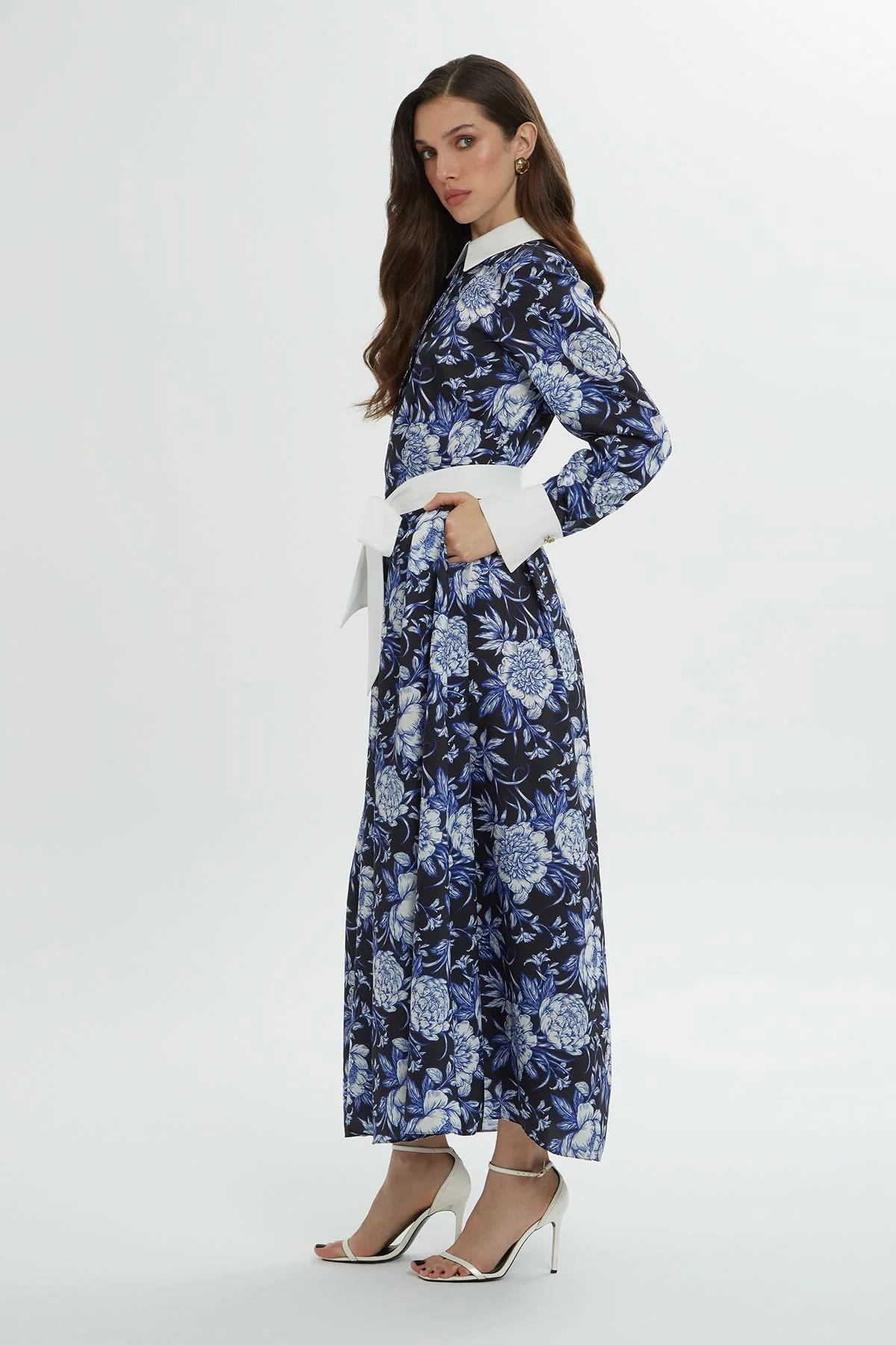 Printed Midi Dress with Shirt Collar - Image 2
