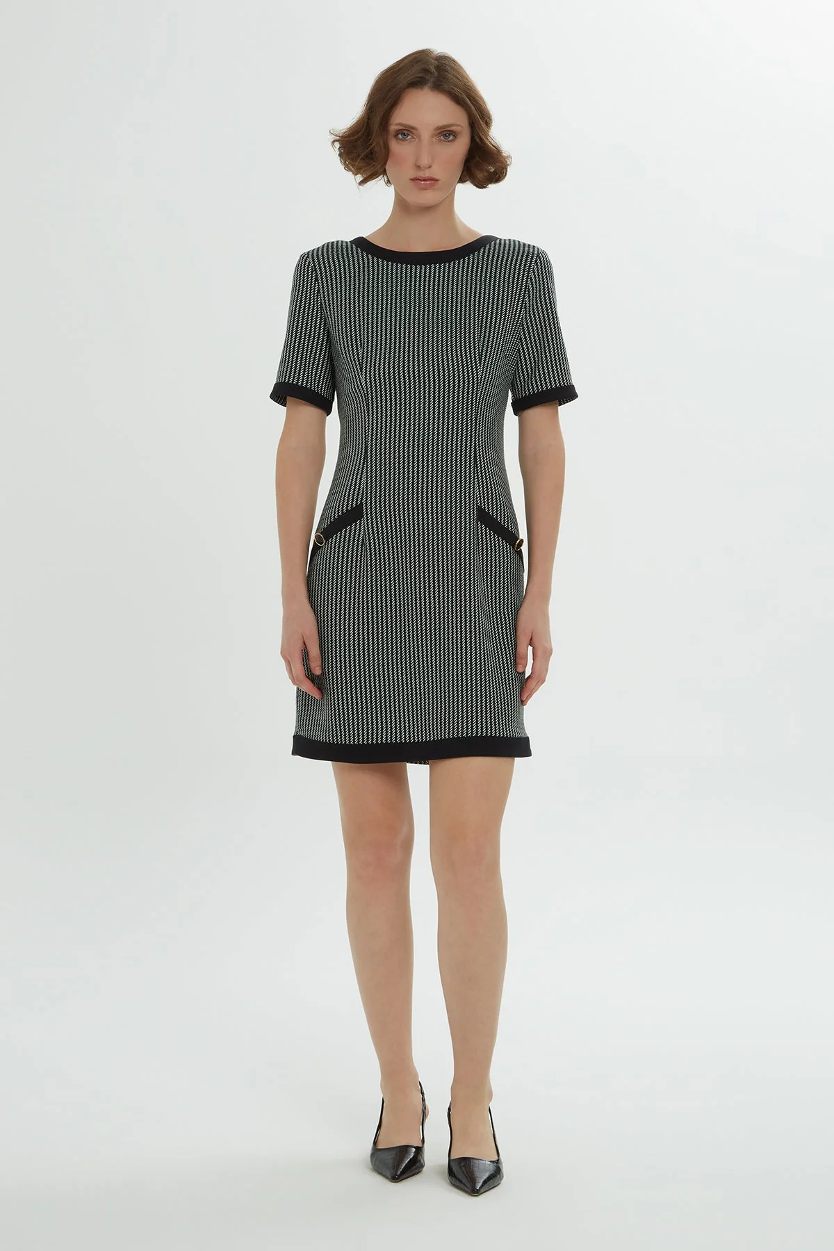 Short-Sleeve Striped Knee-Length Dress