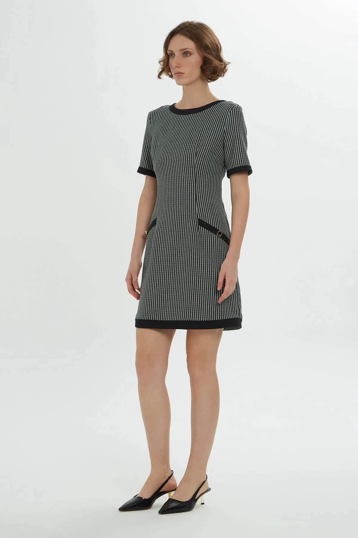Short-Sleeve Striped Knee-Length Dress - Image 2