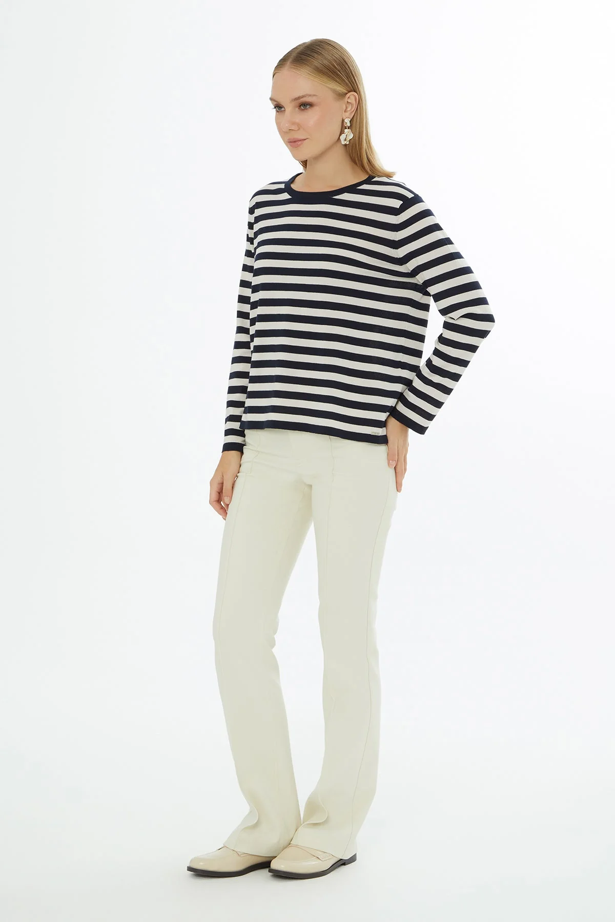 Striped Long-Sleeve Knit Blouse - Image 4