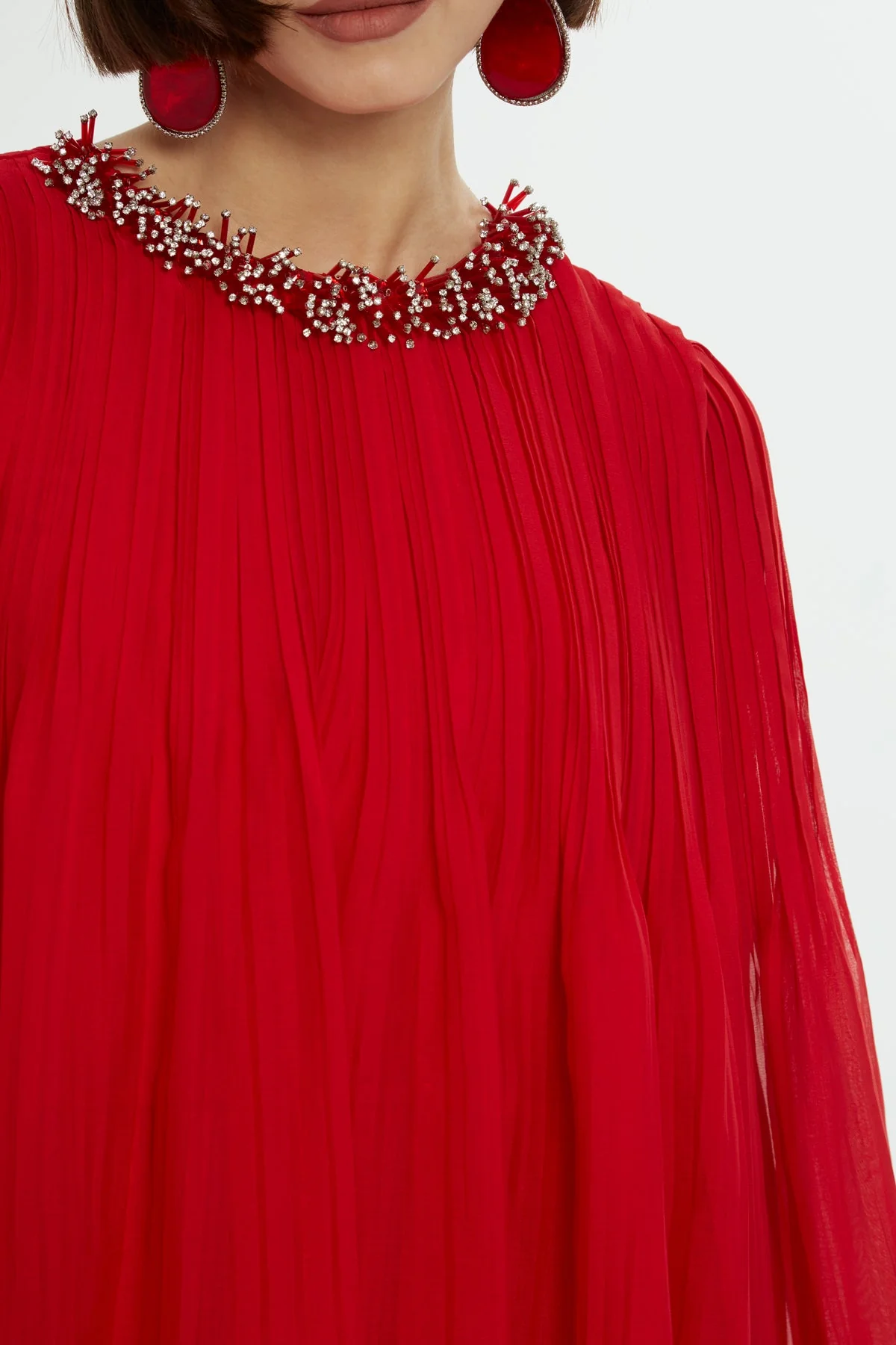 Three-Quarter Sleeve Pleated Long Dress - Image 2