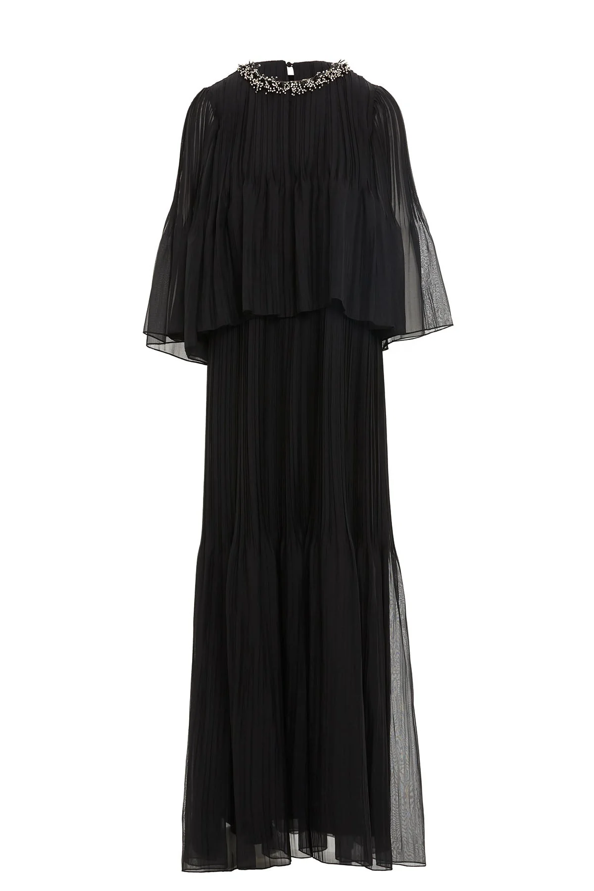 Three-Quarter Sleeve Pleated Long Dress