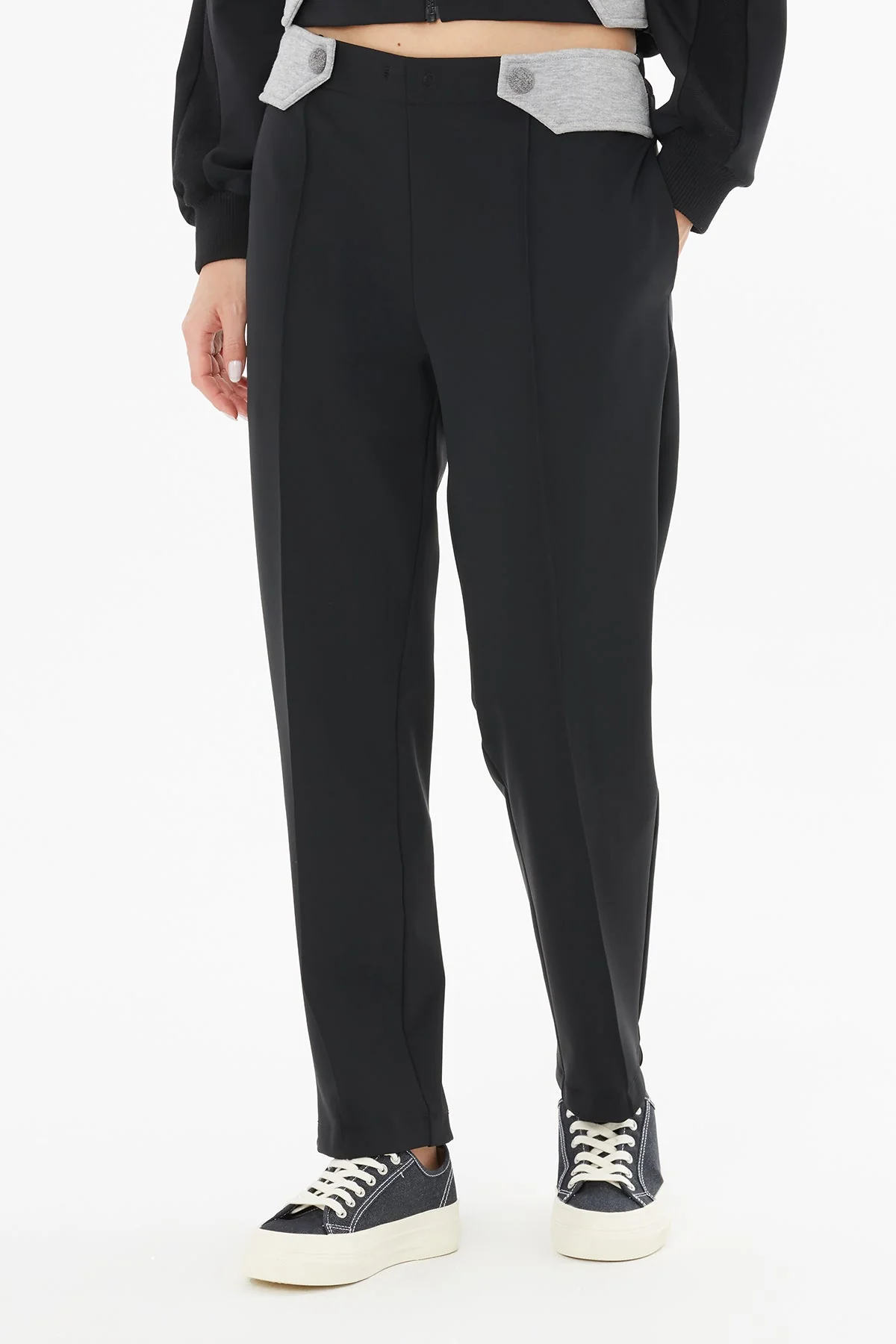 Trousers with Front Drawstring and Side Epaulette Details - Image 2