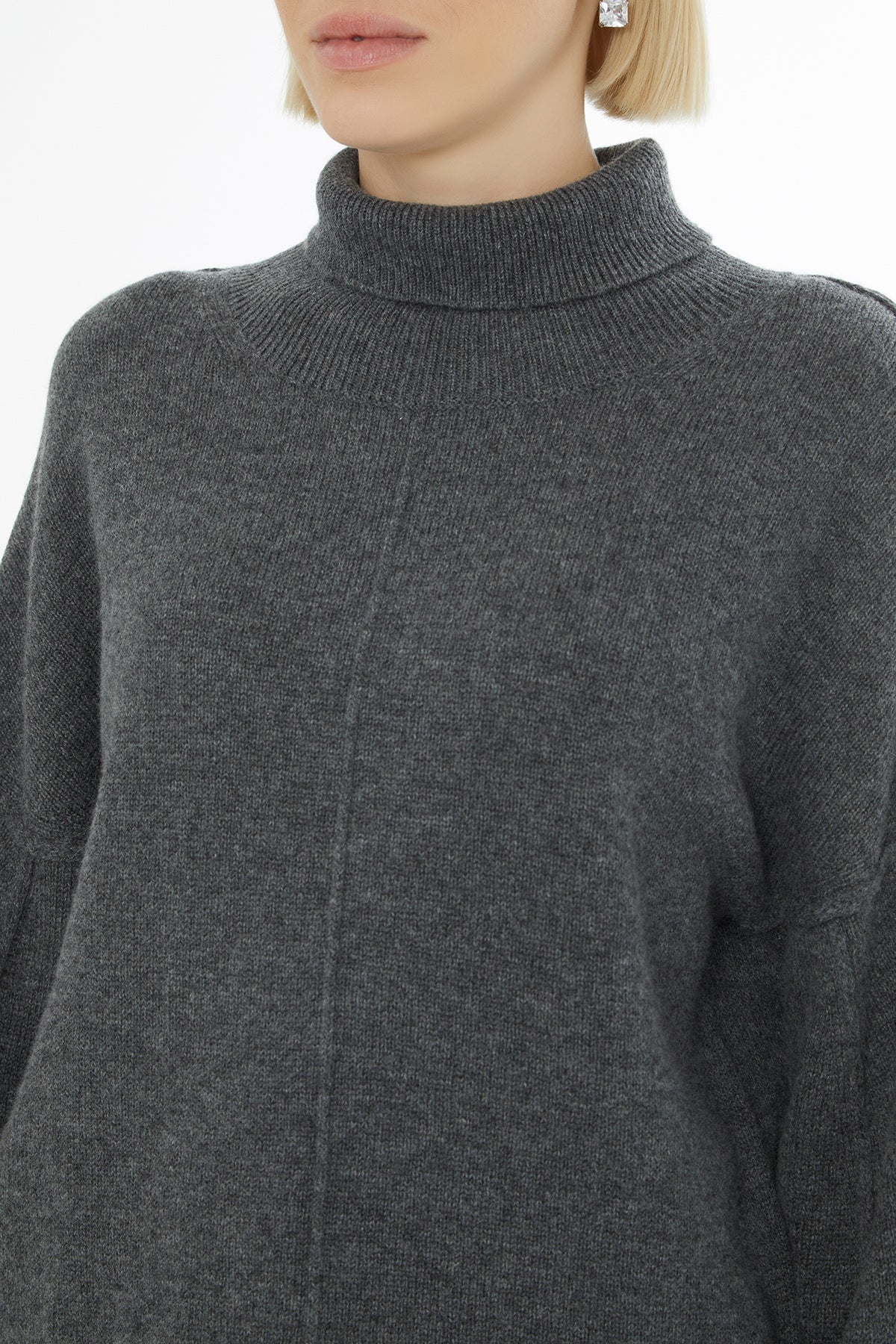 Grey Long-Sleeve Turtleneck Sweater - Image 3