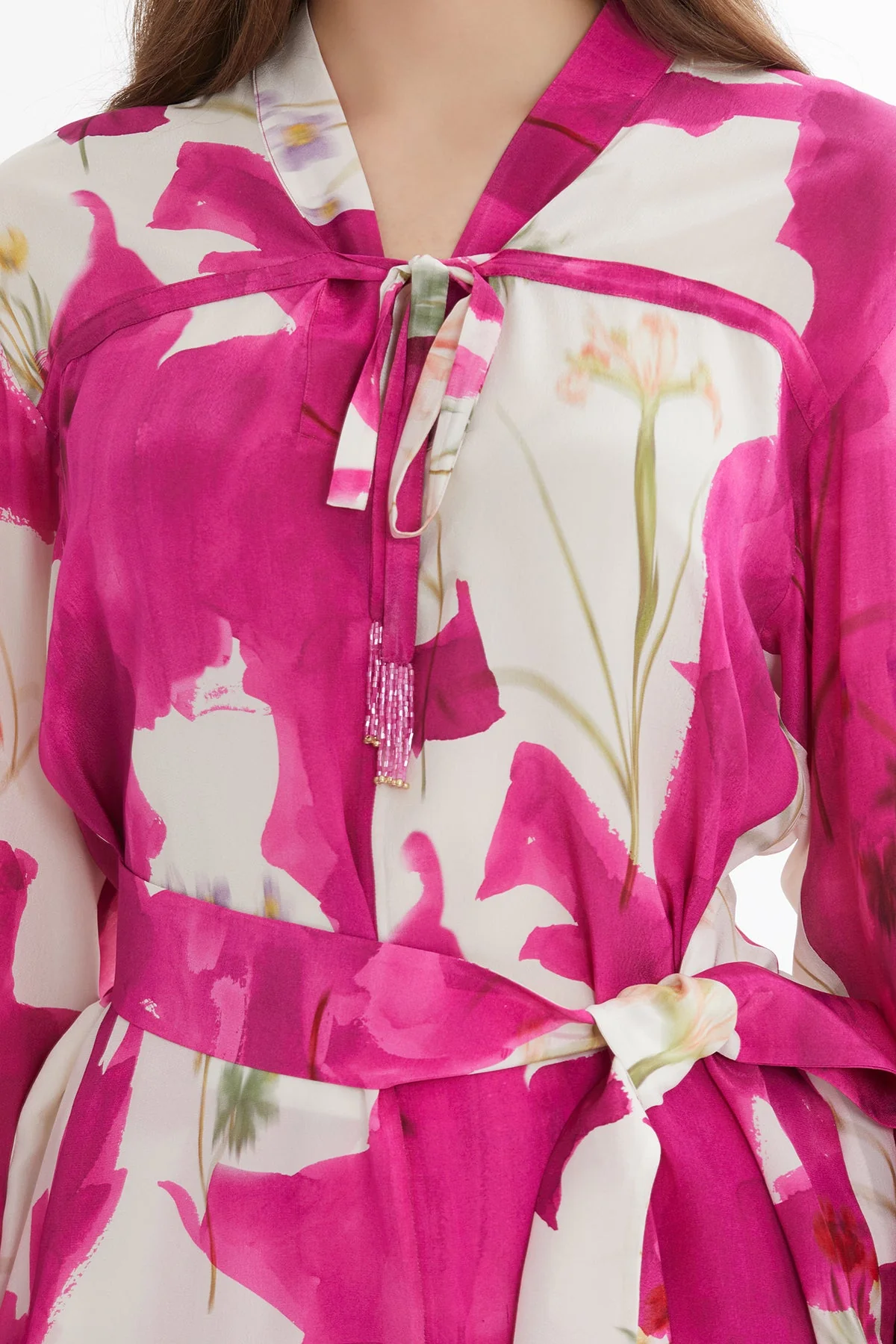 V-Neck Belted Long-Sleeve Blouse - Image 3