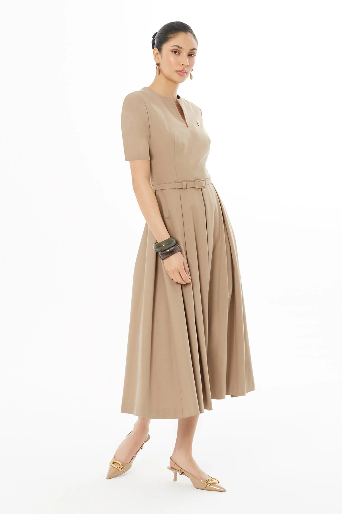V-Neck Pleated Hem Long Dress - Image 3