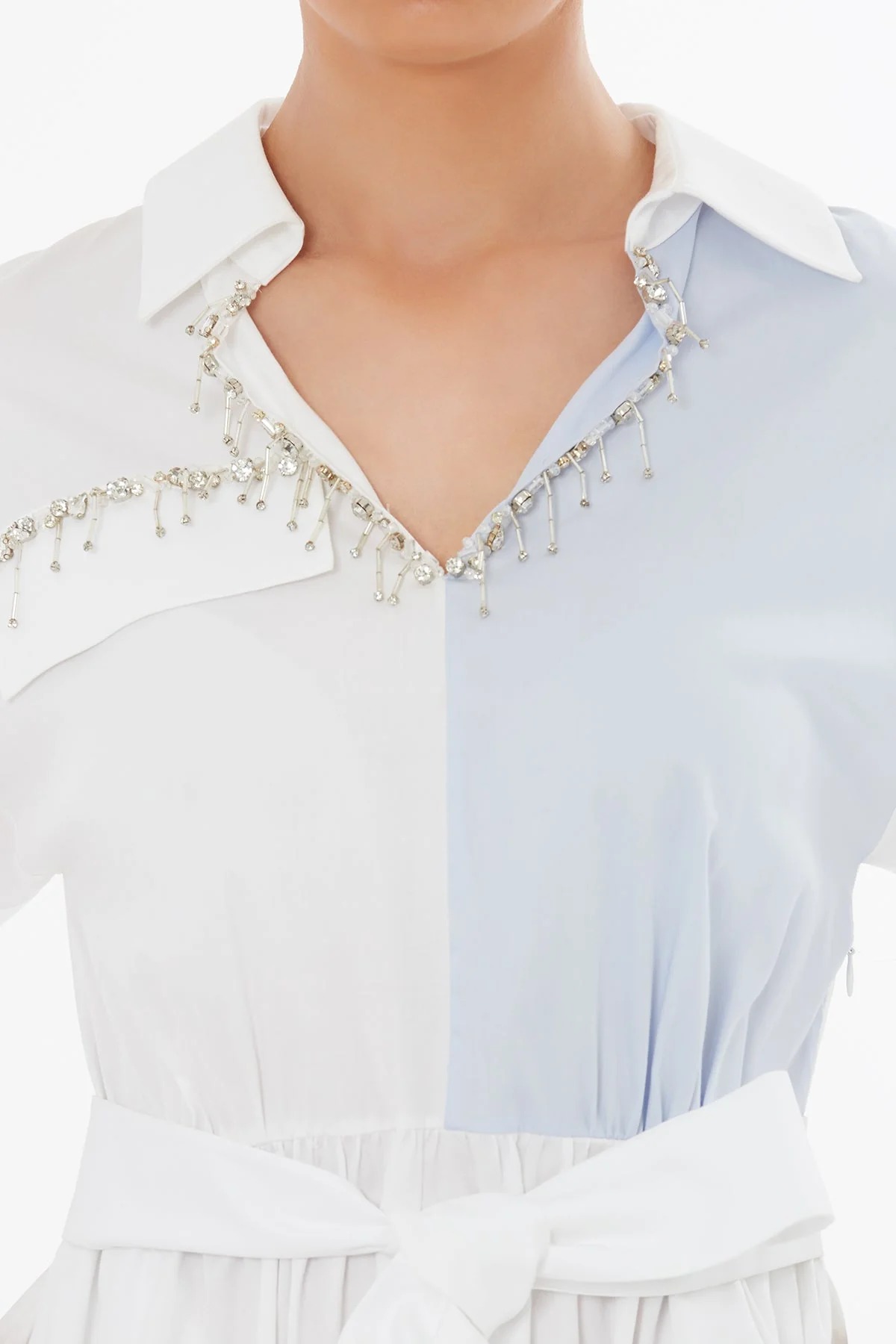 White Beaded Belted Dress - Image 3