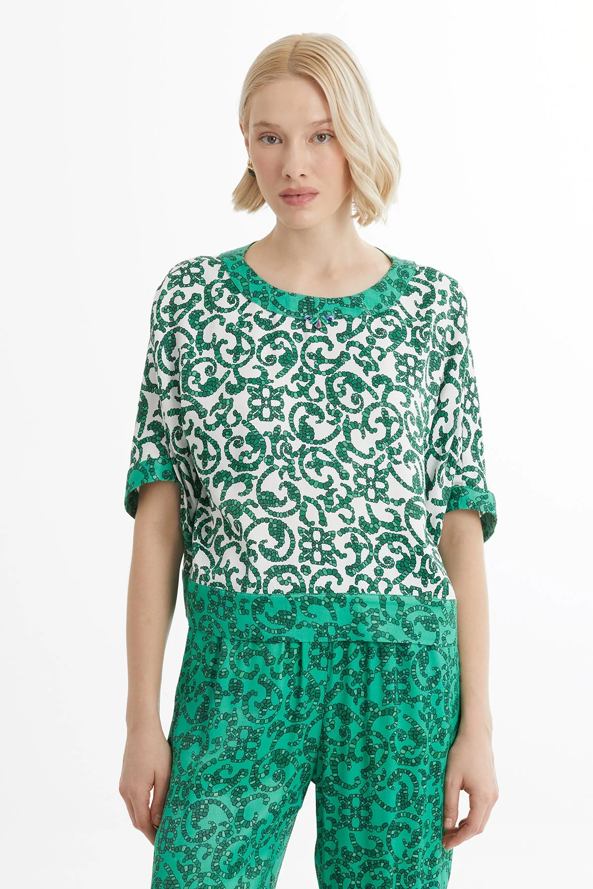 White Blouse Elastic-Waist Track Set - Image 3