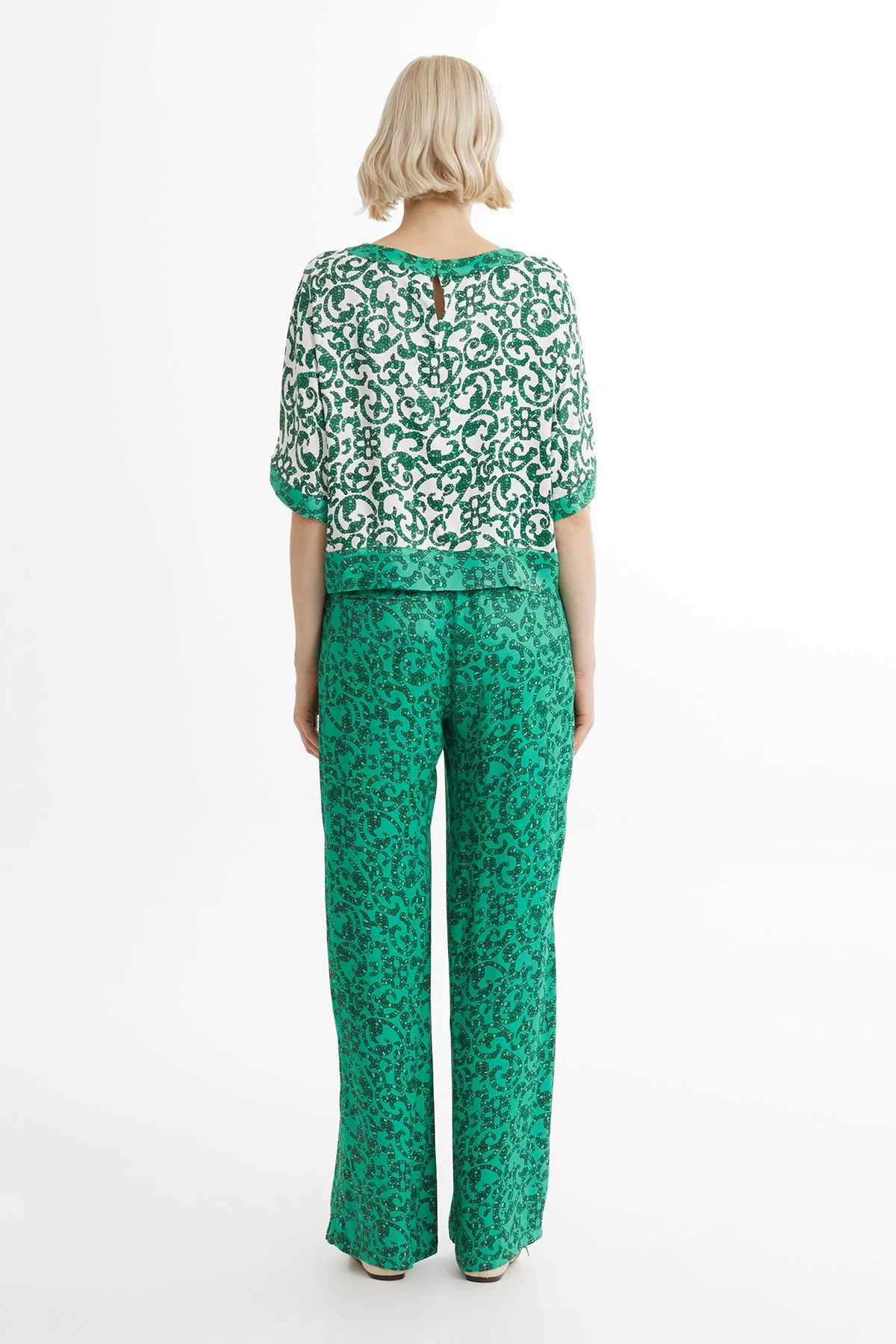White Blouse Elastic-Waist Track Set - Image 5
