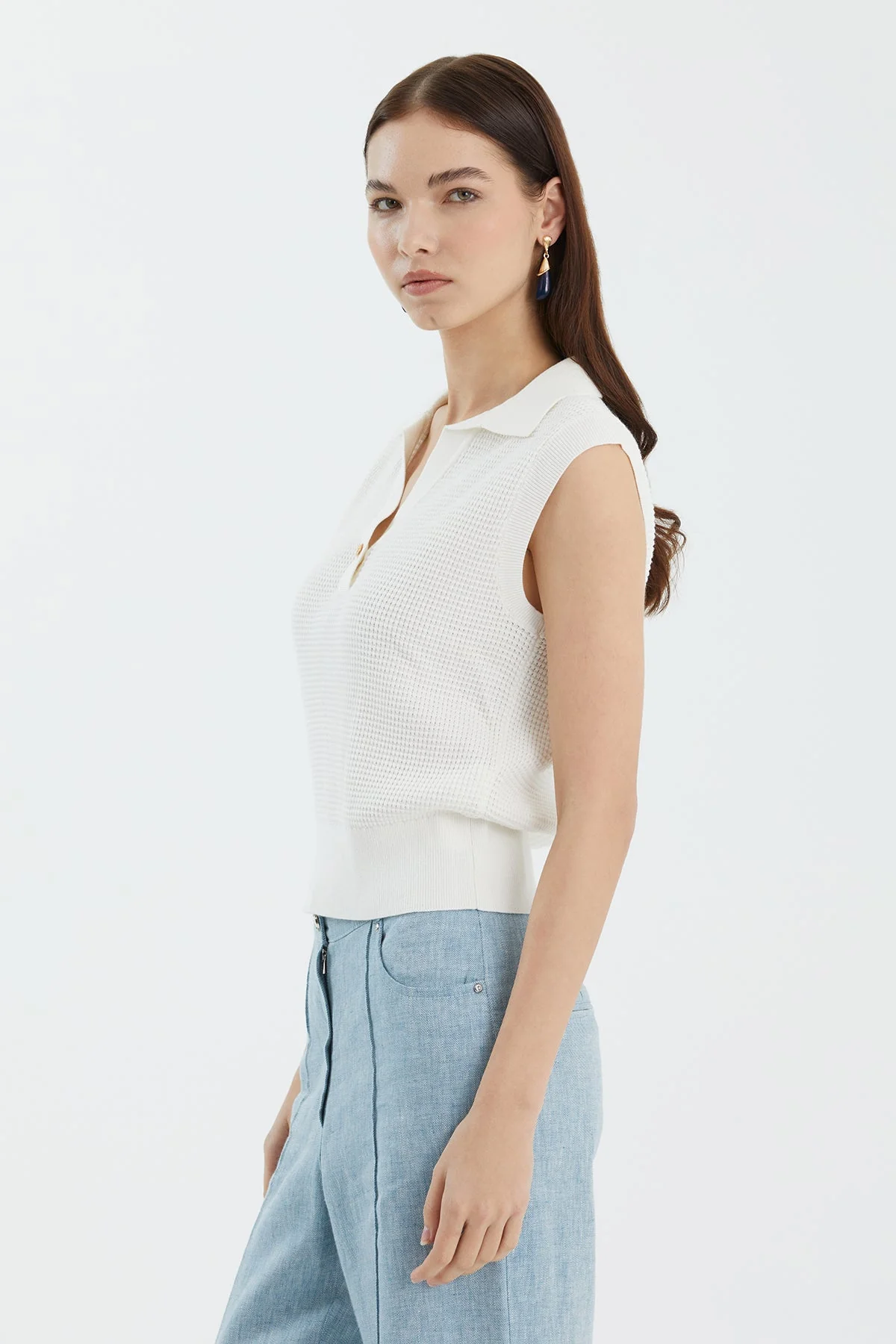 White Classic Polo Neck Knit - Image 3