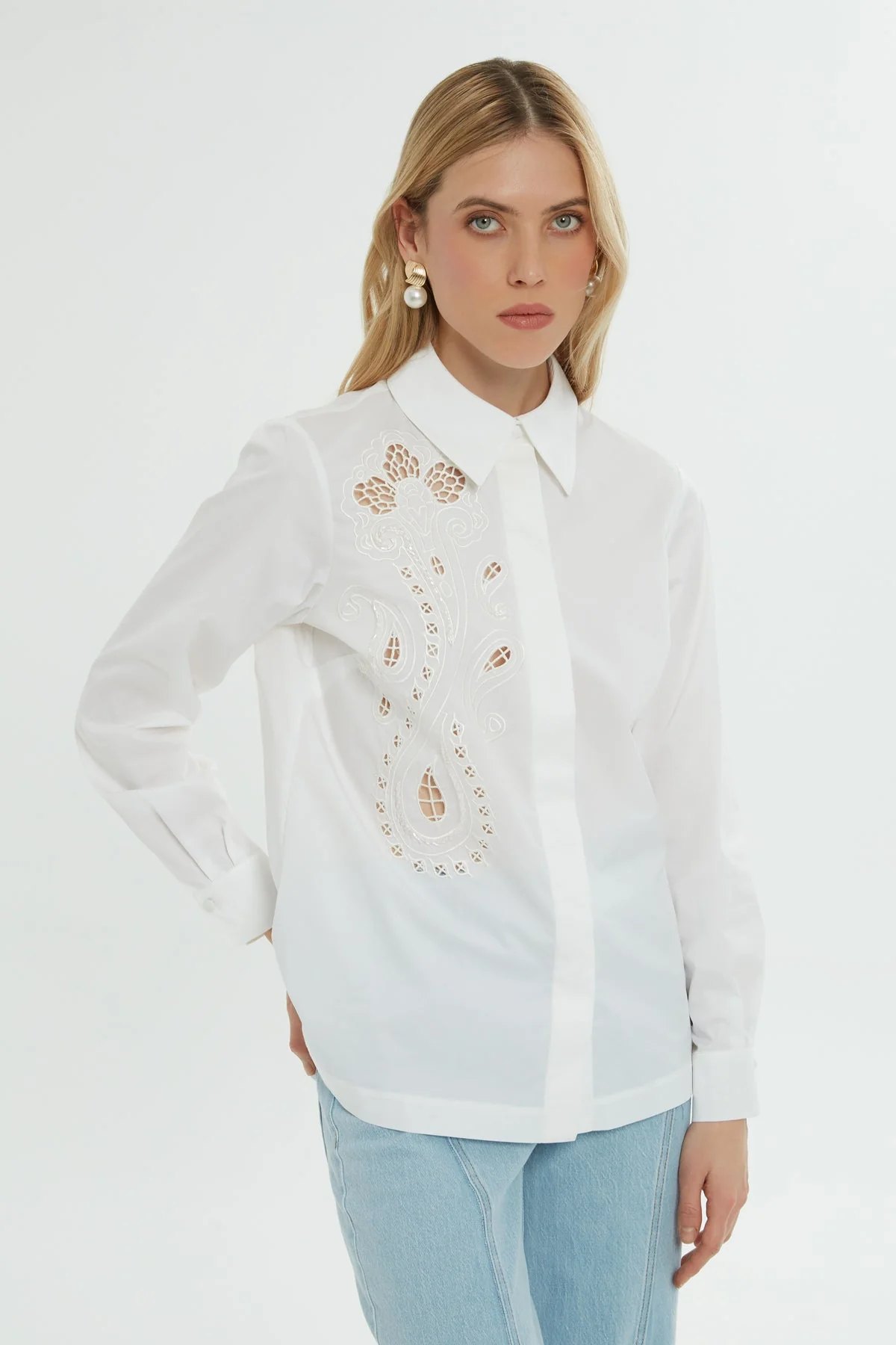 White Cutout Long-Sleeve Shirt - Image 3