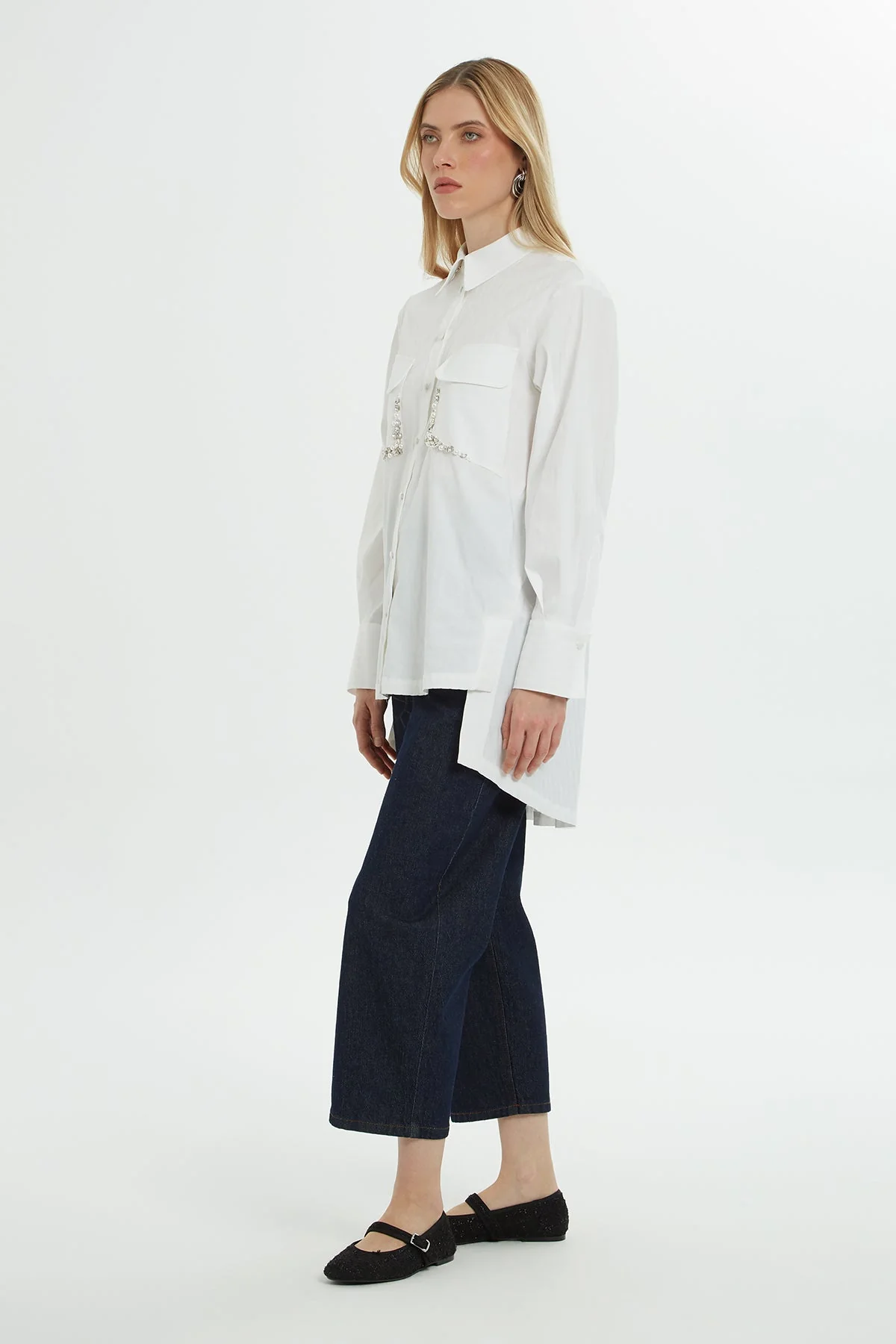White Embroidered-Pocket Cotton Shirt - Image 4