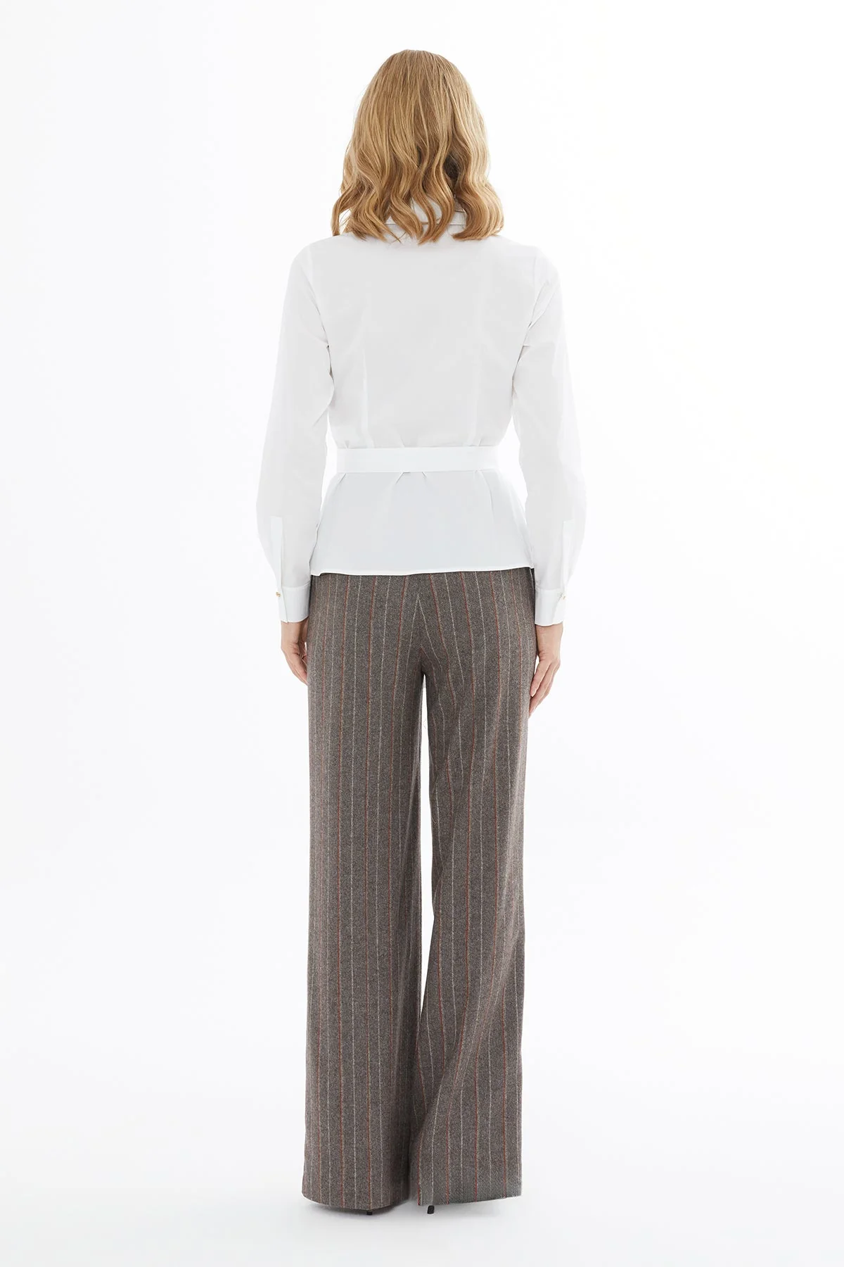 White Long-Sleeved Shirt with Belt - Image 5