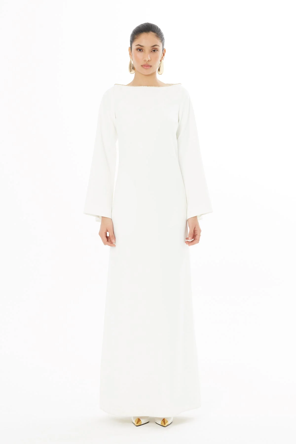 White Maxi Dress with Tasseled Back - Image 3