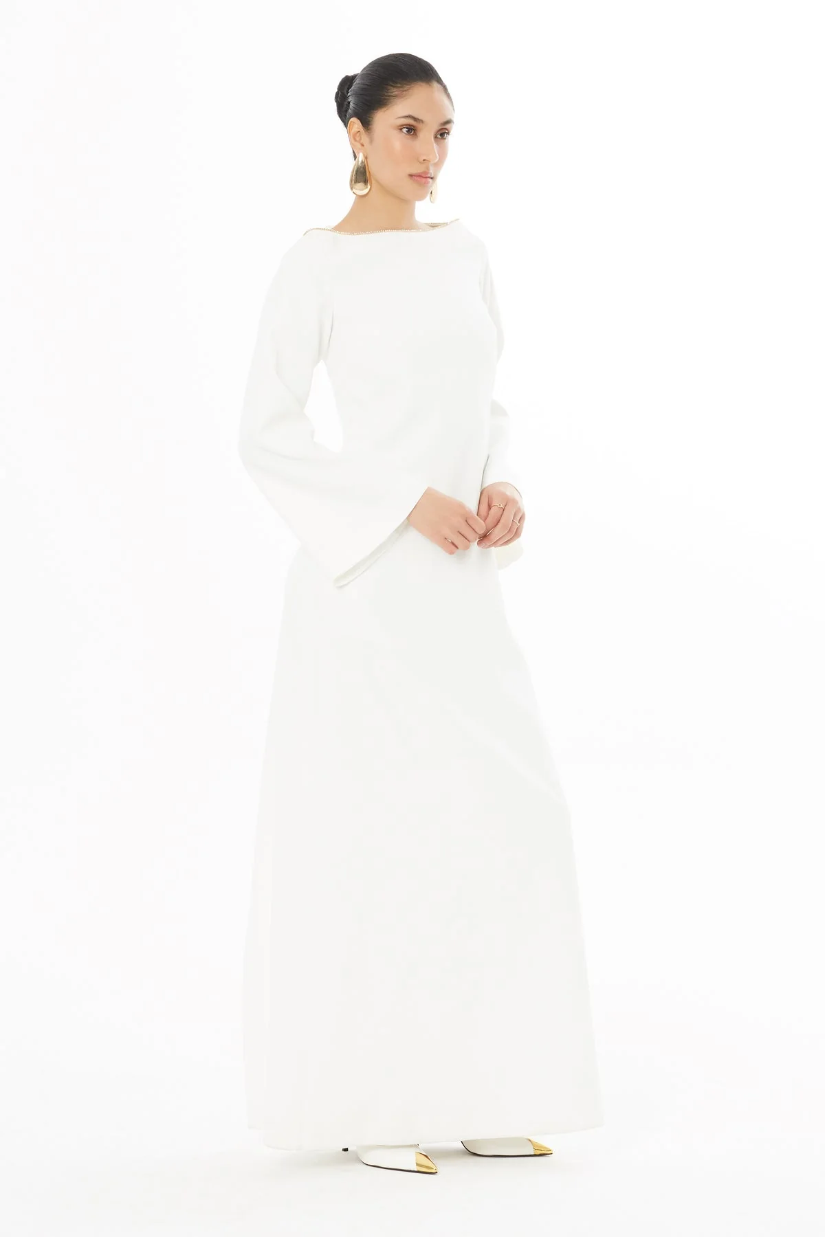 White Maxi Dress with Tasseled Back - Image 4