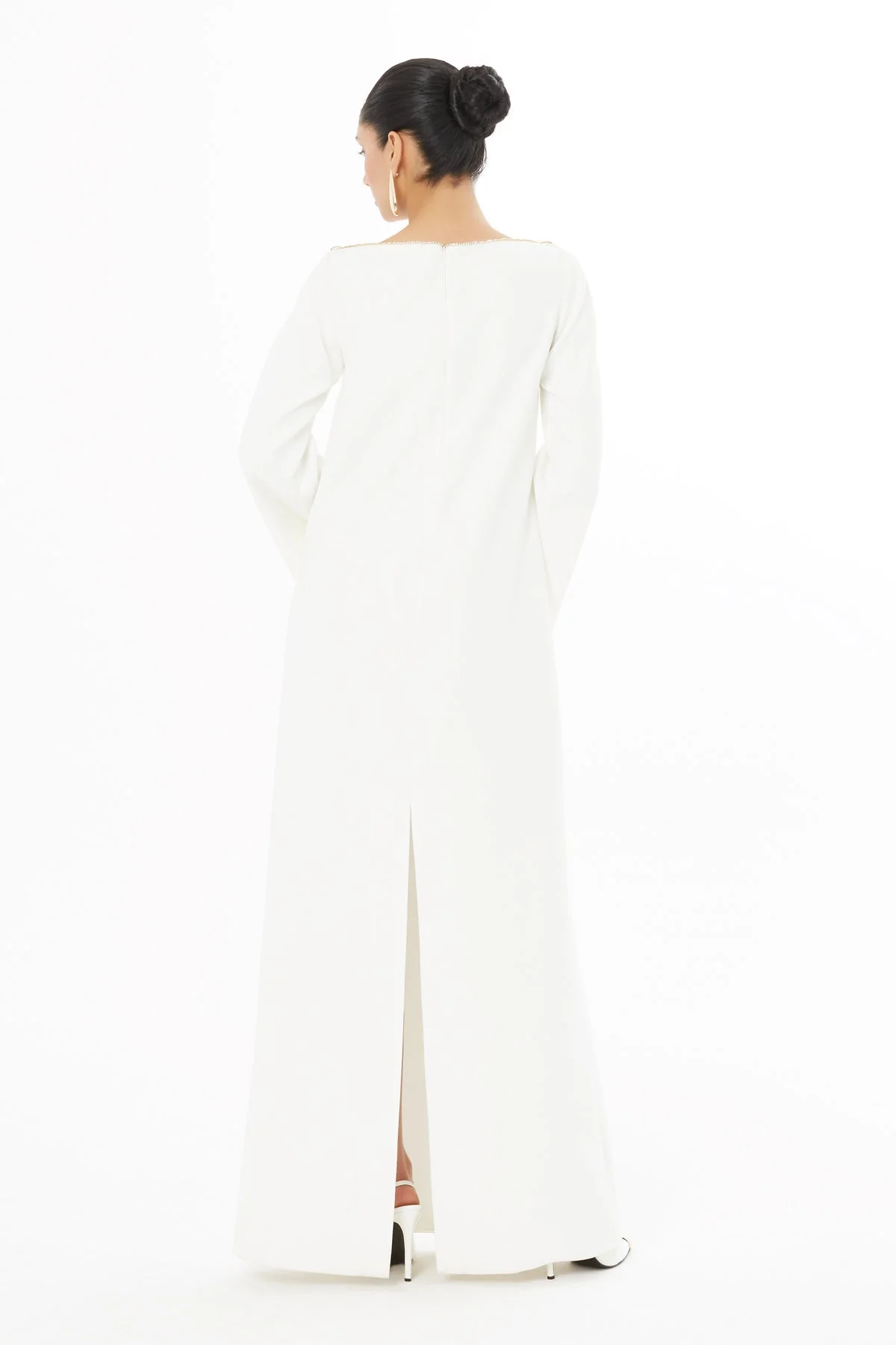 White Maxi Dress with Tasseled Back - Image 5