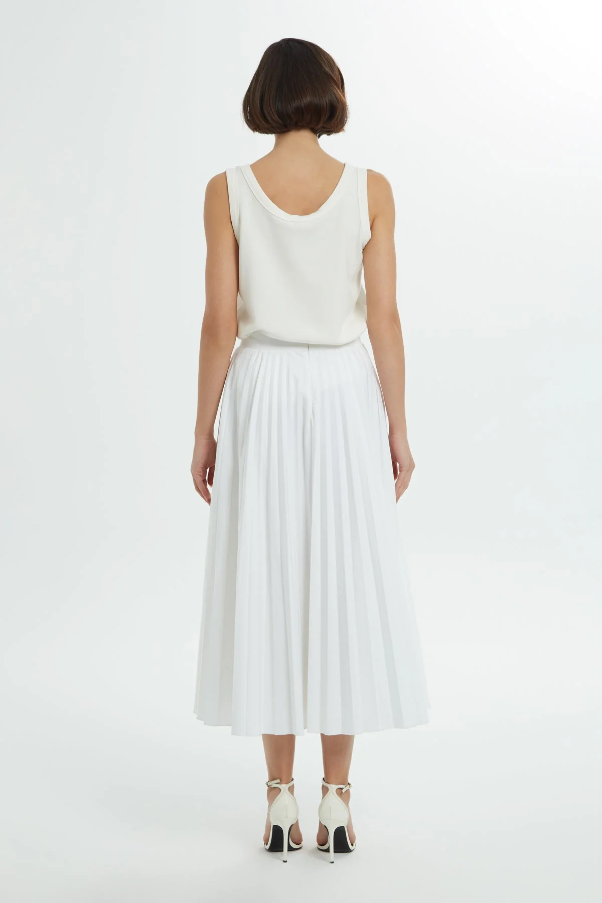 White Pleated Cotton Midi Skirt - Image 4