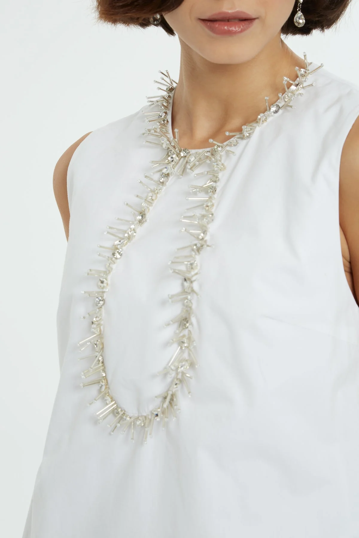 White Stone-Embellished Short Dress - Image 2