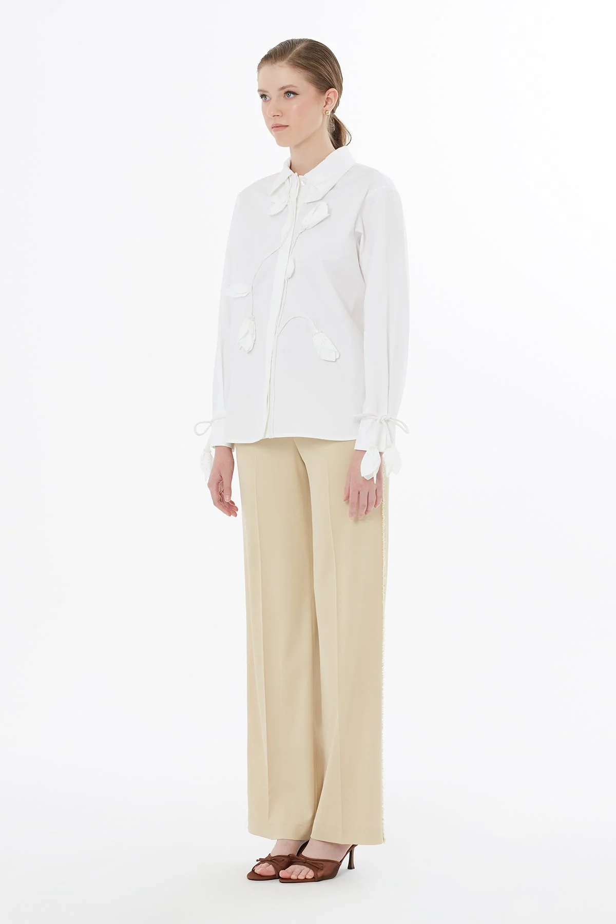 White Tulip Motif Embroidered Shirt - Image 4