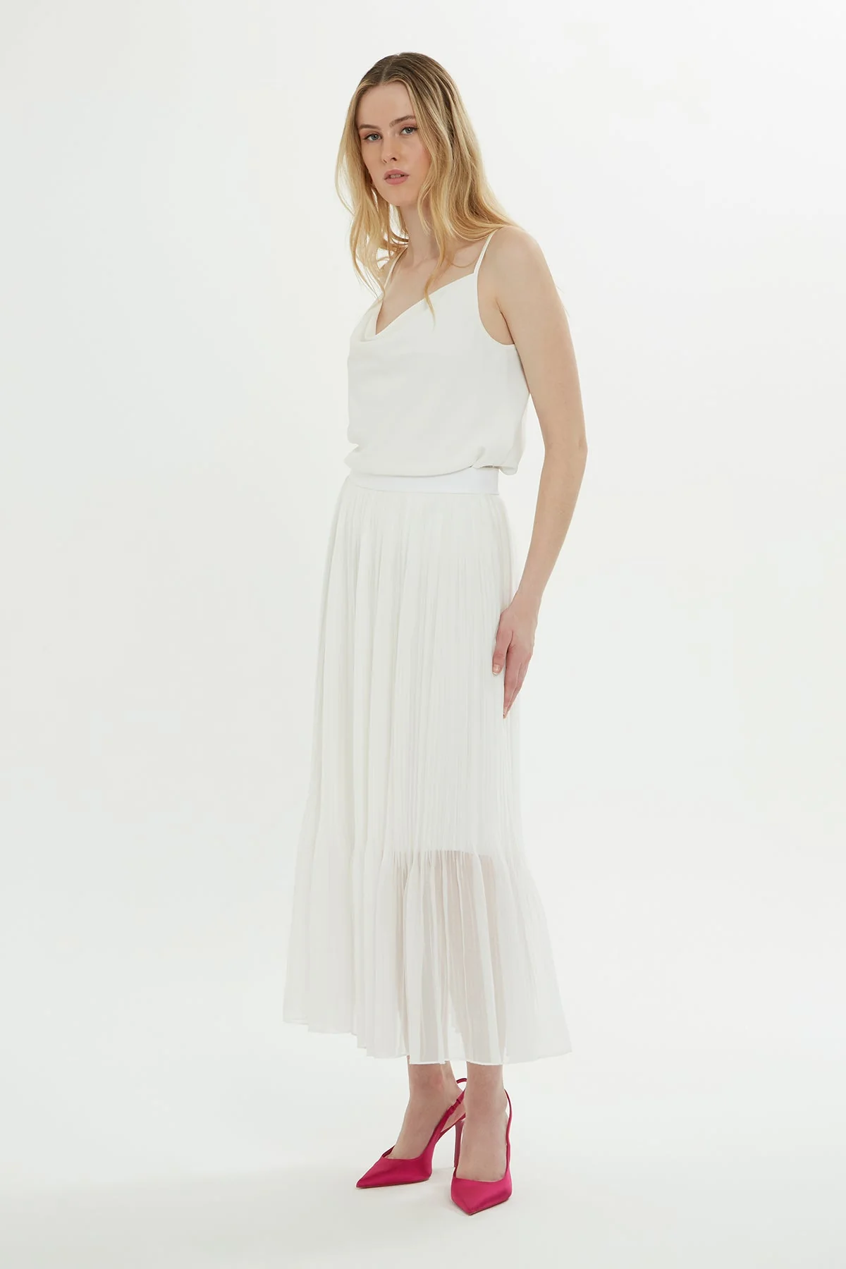 White Tulle-Detail Midi Skirt - Image 3