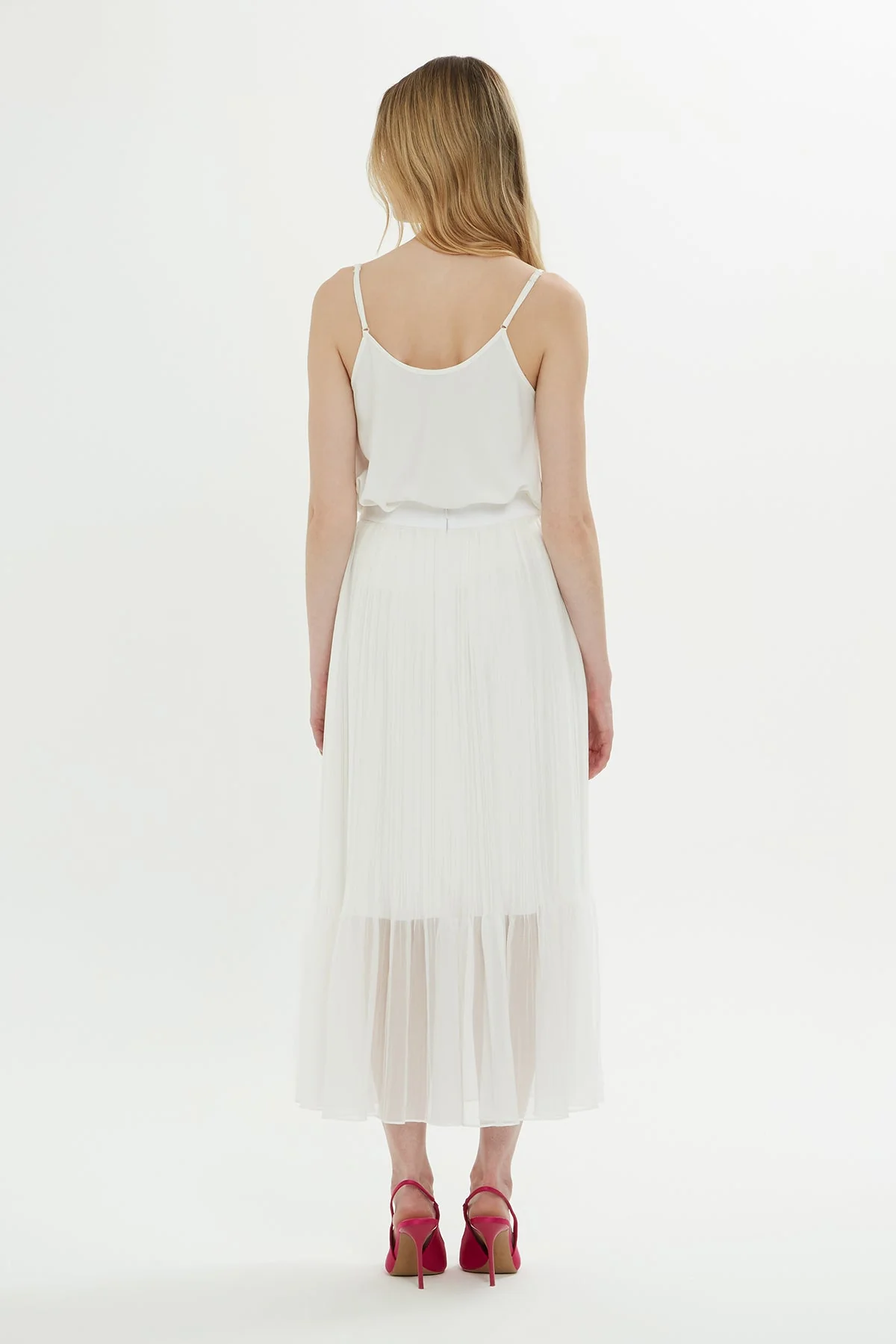 White Tulle-Detail Midi Skirt - Image 4