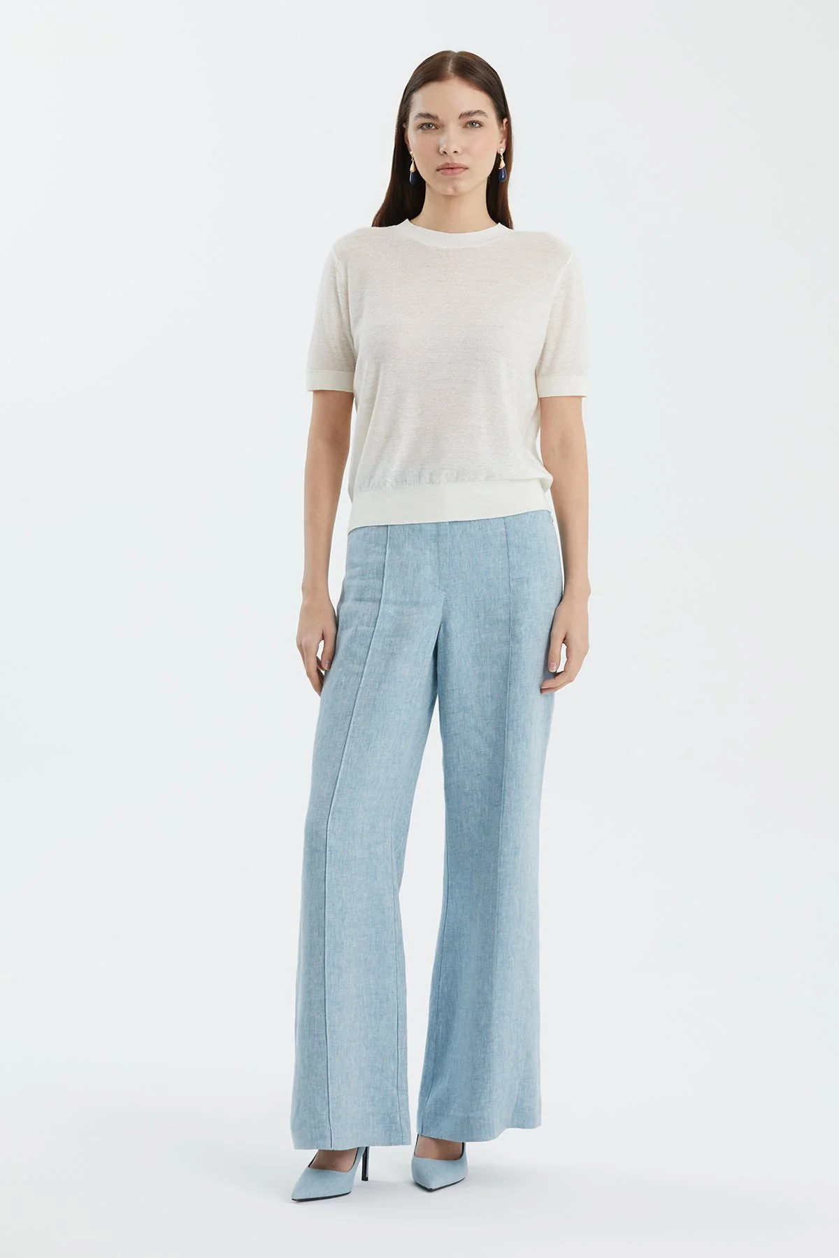 White Wool-Blend Crewneck Knit