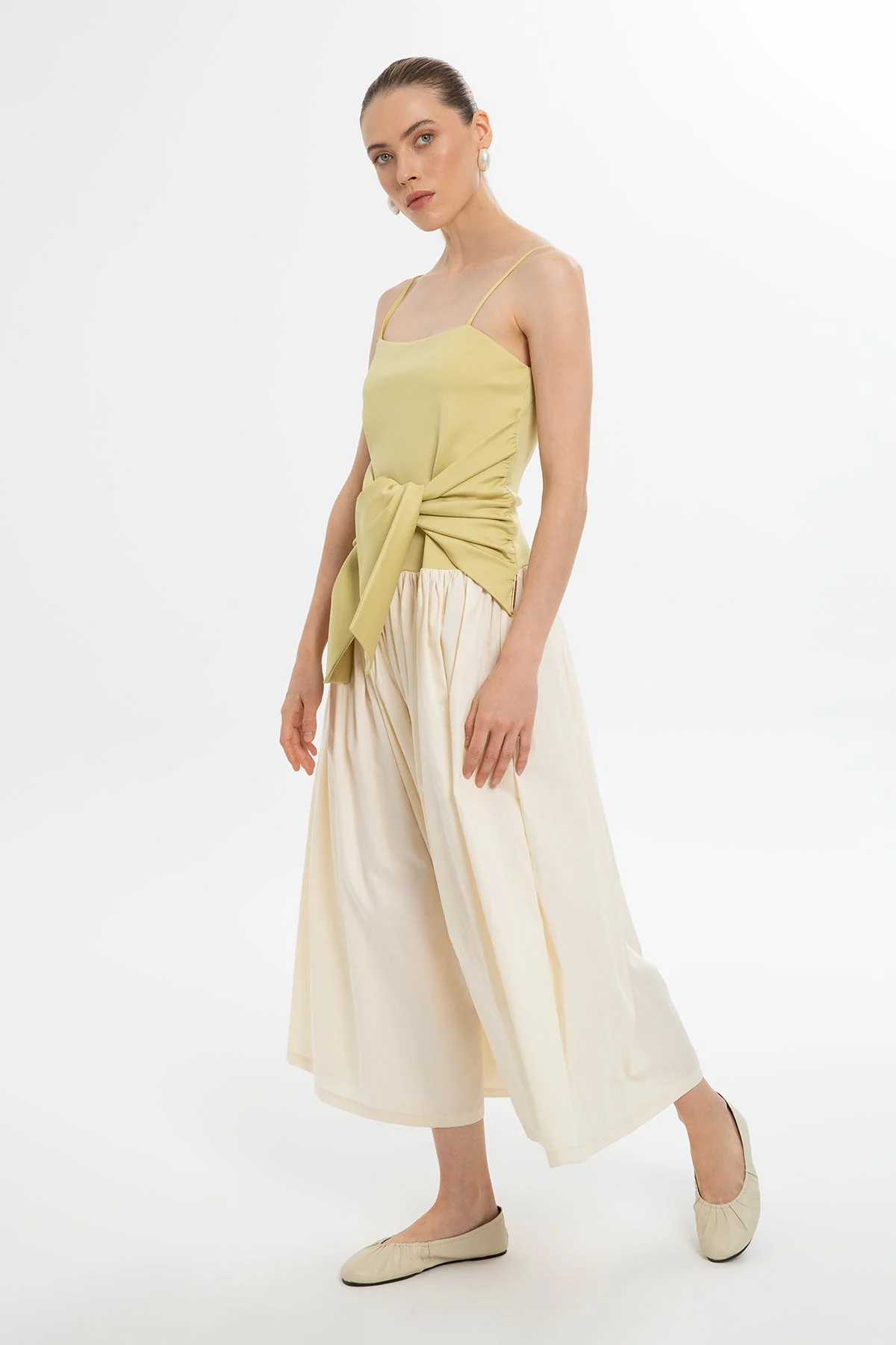 Yellow Thin-Strap Long Flared Dress - Image 3