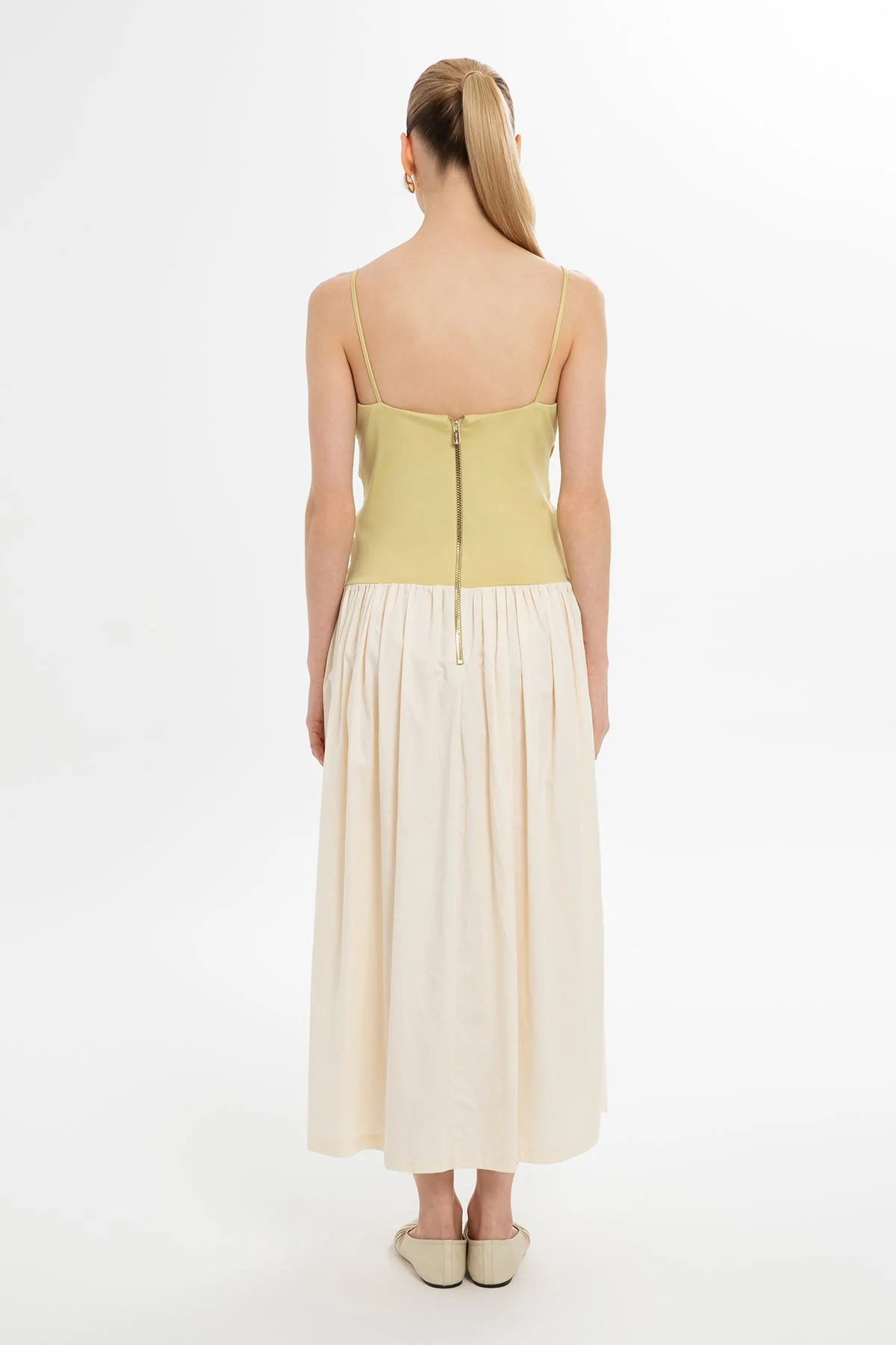 Yellow Thin-Strap Long Flared Dress - Image 4