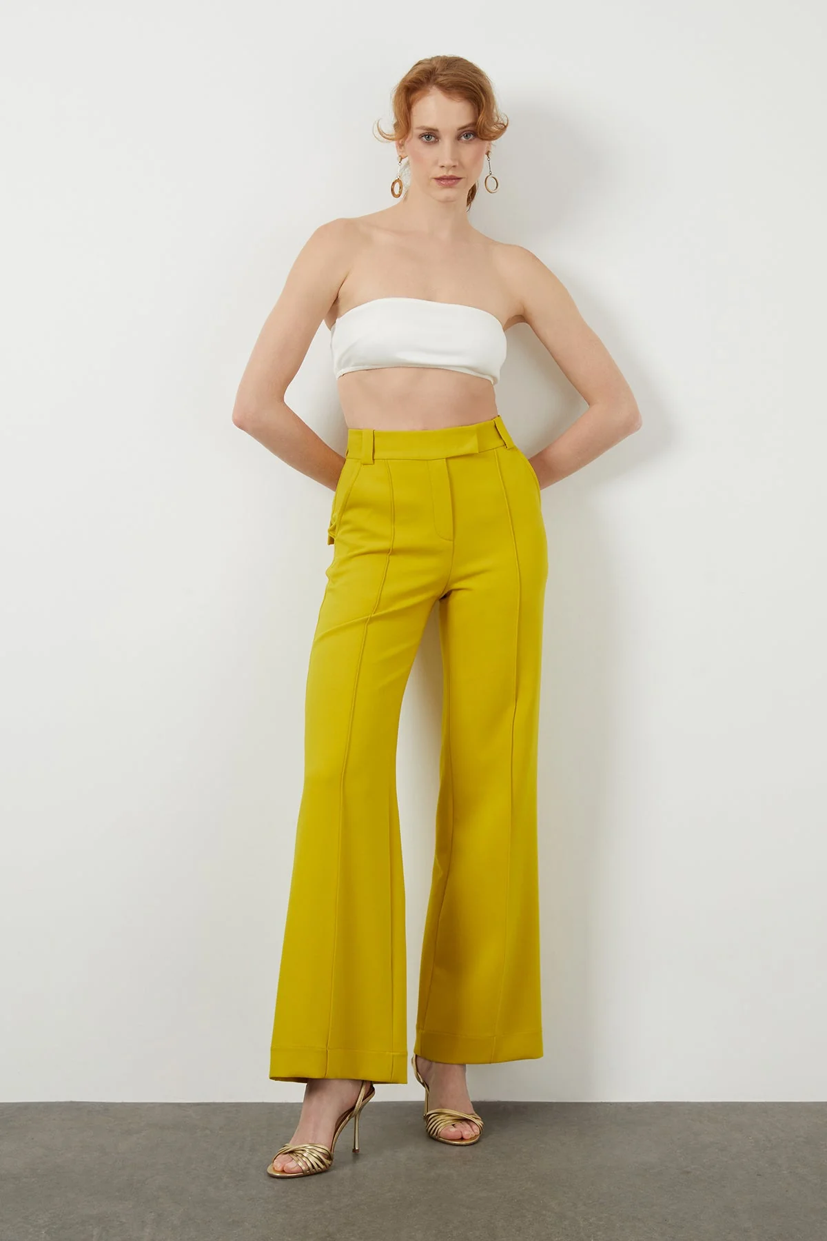 Yellow Wide-Leg Fabric Trousers - Image 2